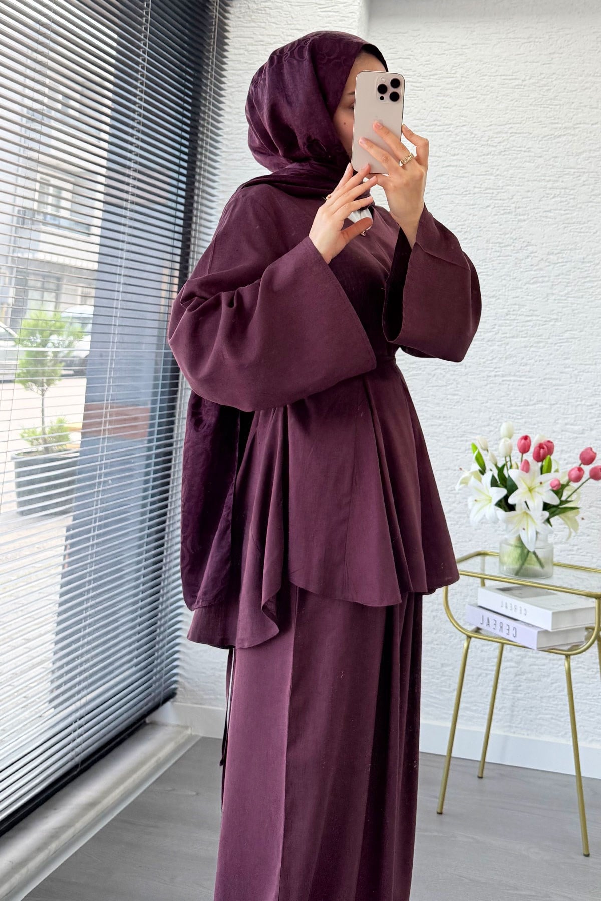 Premıum Keten Velora Pantolon Takım - Mürdüm