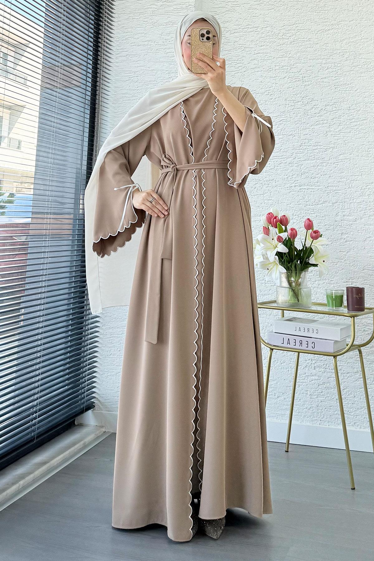 Premium Lazer Kesim Detaylı Aura İkili Abaya Takım — Vizon
