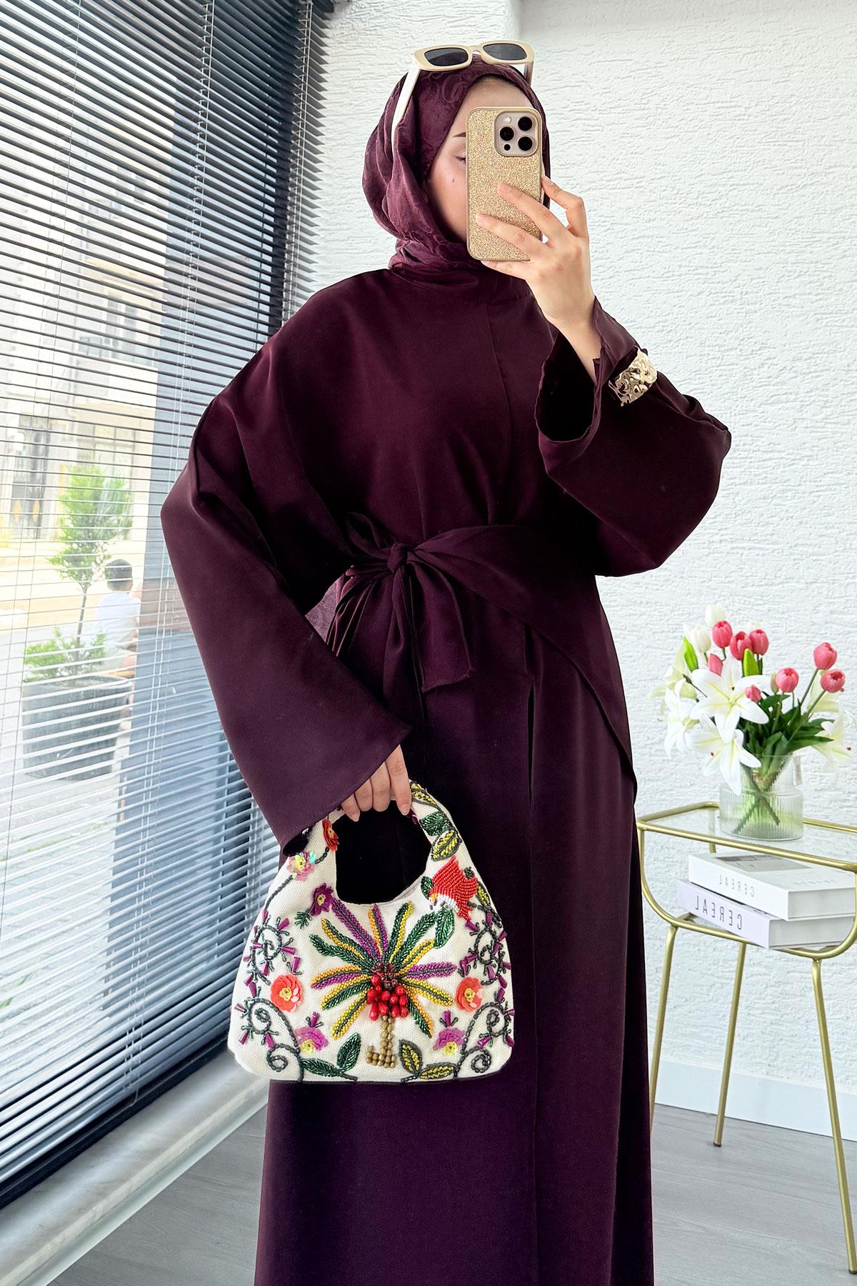 Premium Miel Yırtmaçlı Üçlü Takım – Mürdüm
