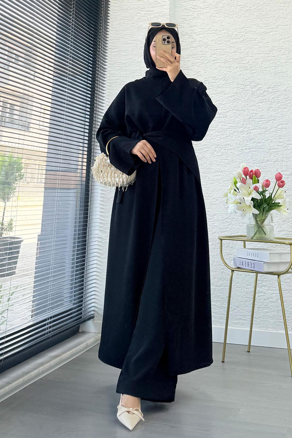 Premium Miel Yırtmaçlı Üçlü Takım – Siyah