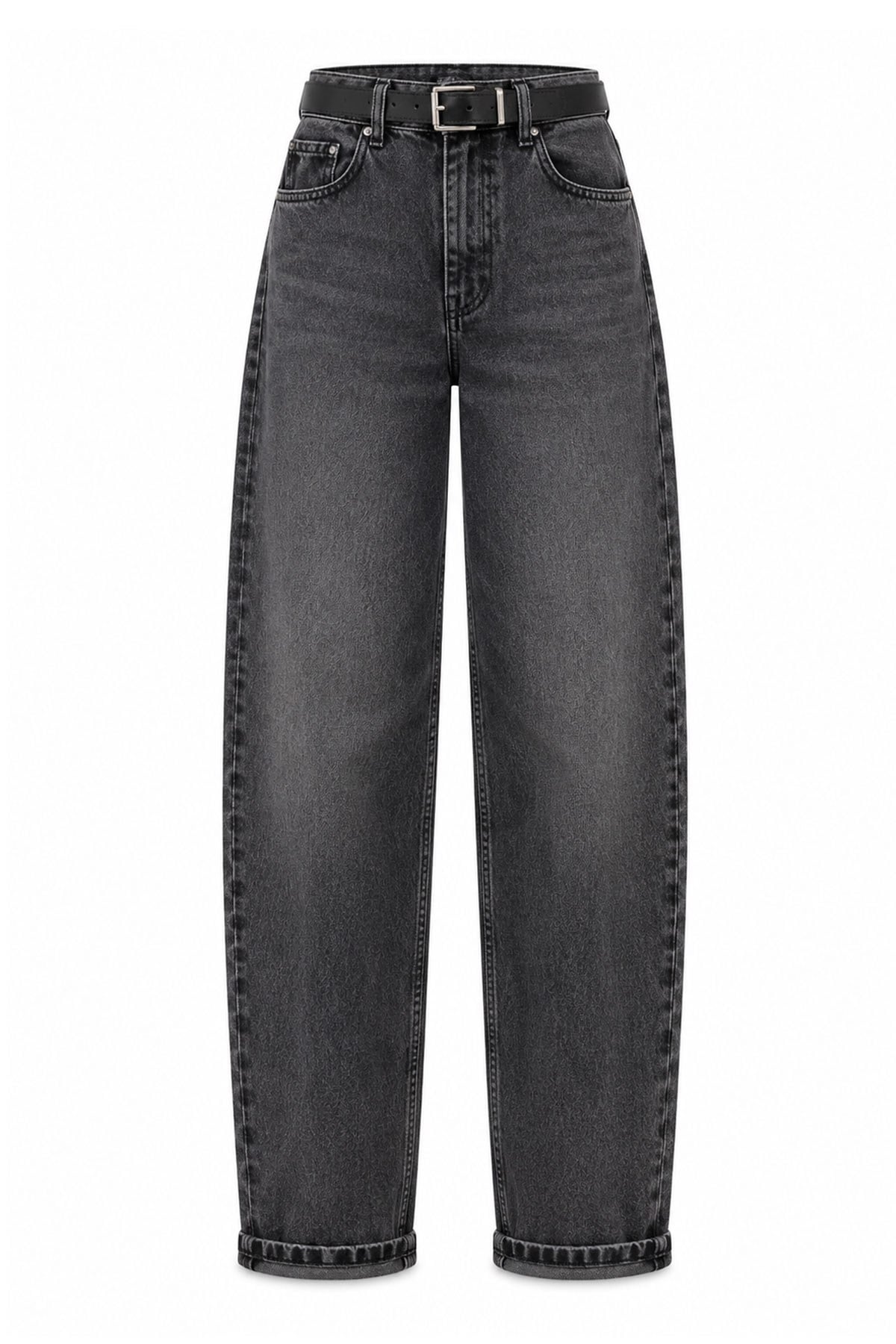 Premium Mom Kesim Kemerli Kadın Jean Pantolon - Siyah