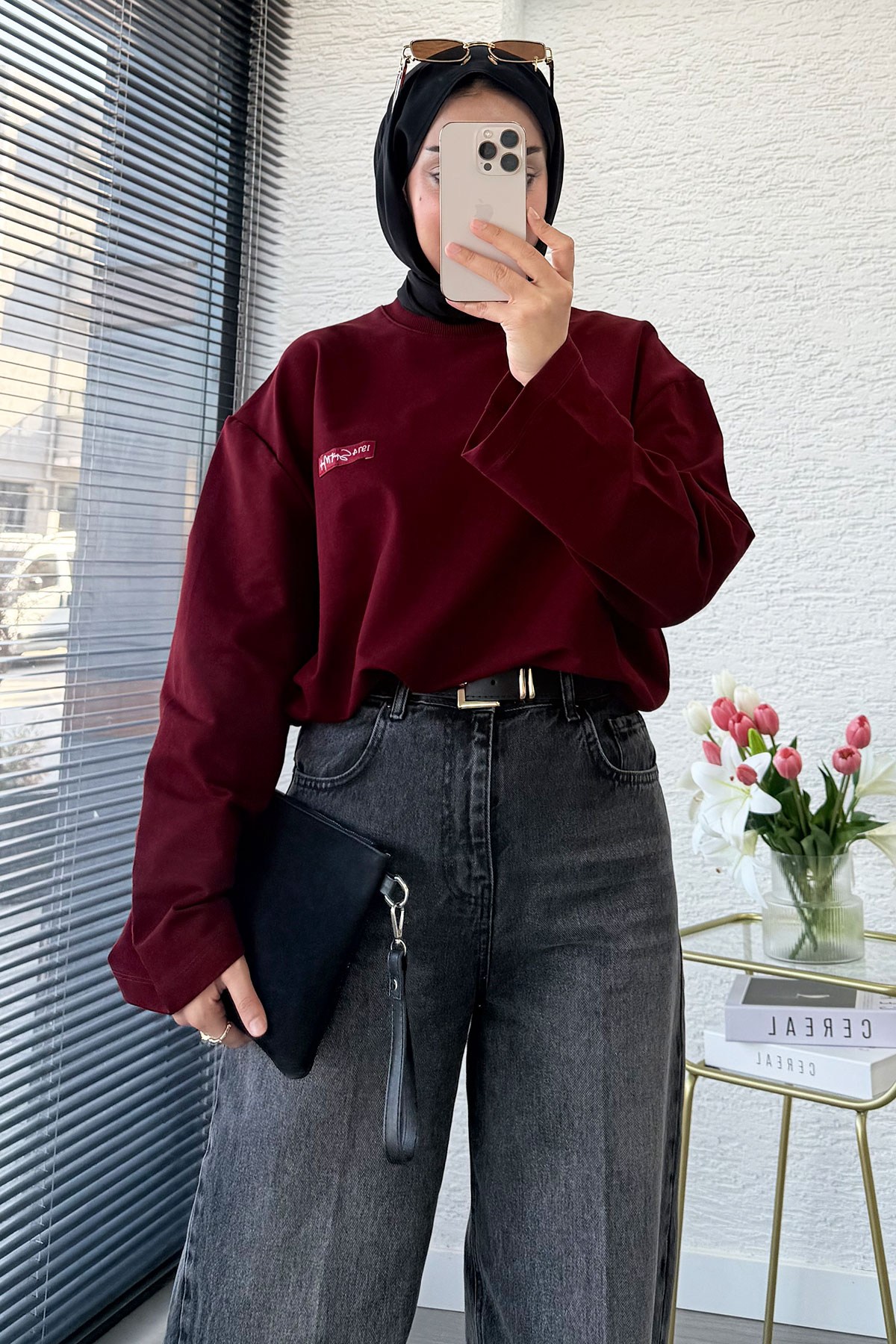 Premium Mom Kesim Kemerli Kadın Jean Pantolon - Siyah