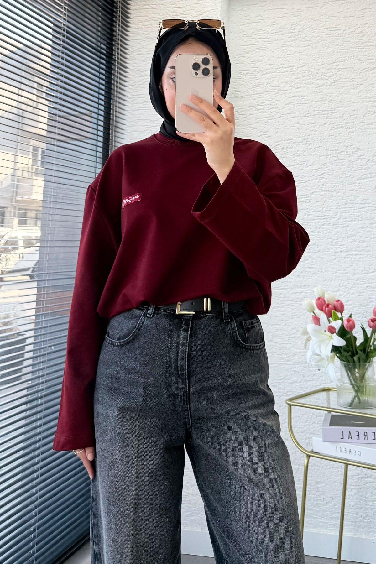 Premium Mom Kesim Kemerli Kadın Jean Pantolon - Siyah
