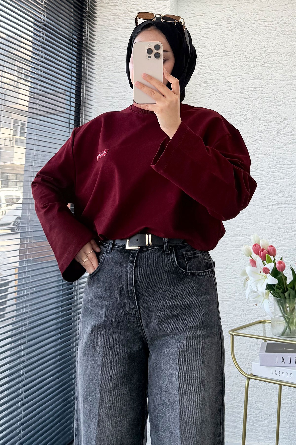 Premium Mom Kesim Kemerli Kadın Jean Pantolon - Siyah