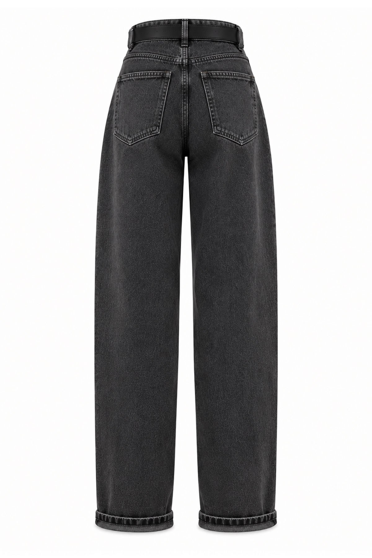 Premium Mom Kesim Kemerli Kadın Jean Pantolon - Siyah