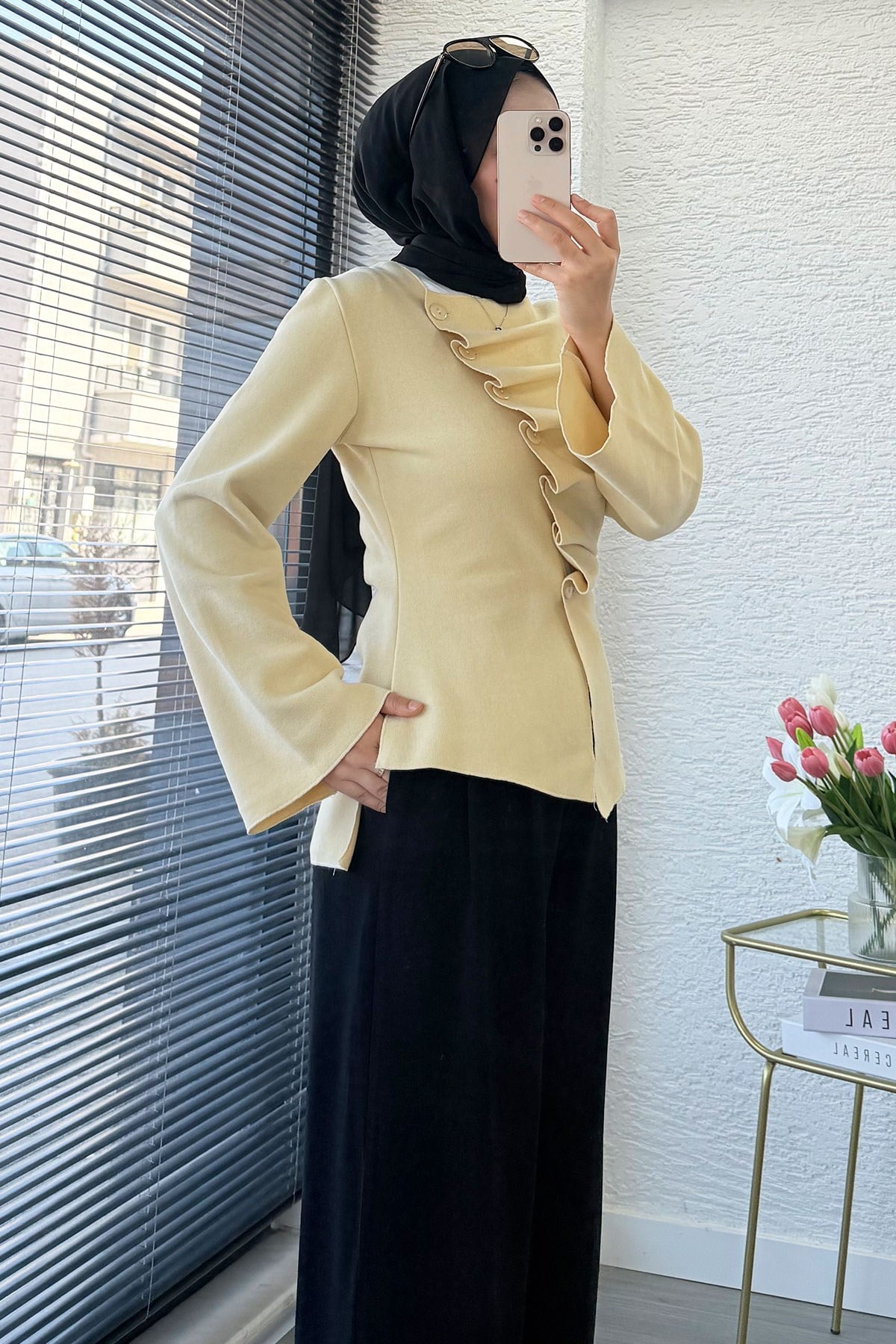 Premıum Önü Düğmeli Selanik Bluz Hırka - Sarı