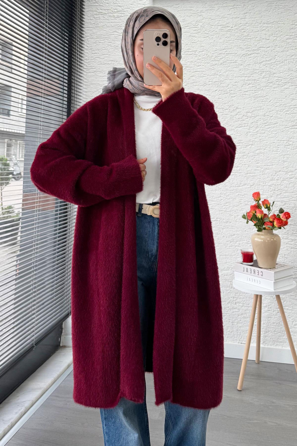 Premium Önü Katlı Yumoş Kadın Hırka – Bordo