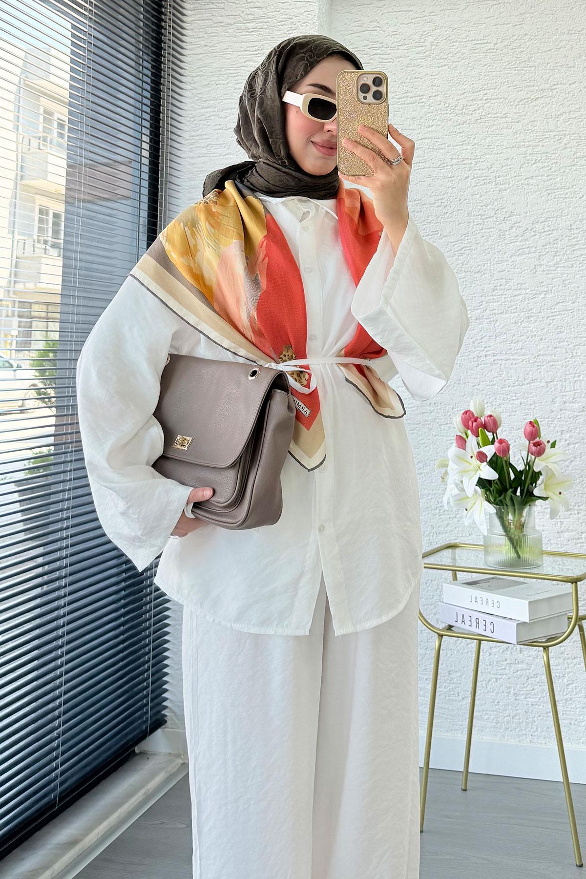 Premium Oversize Basic Modal Kadın İkili Takım - Beyaz