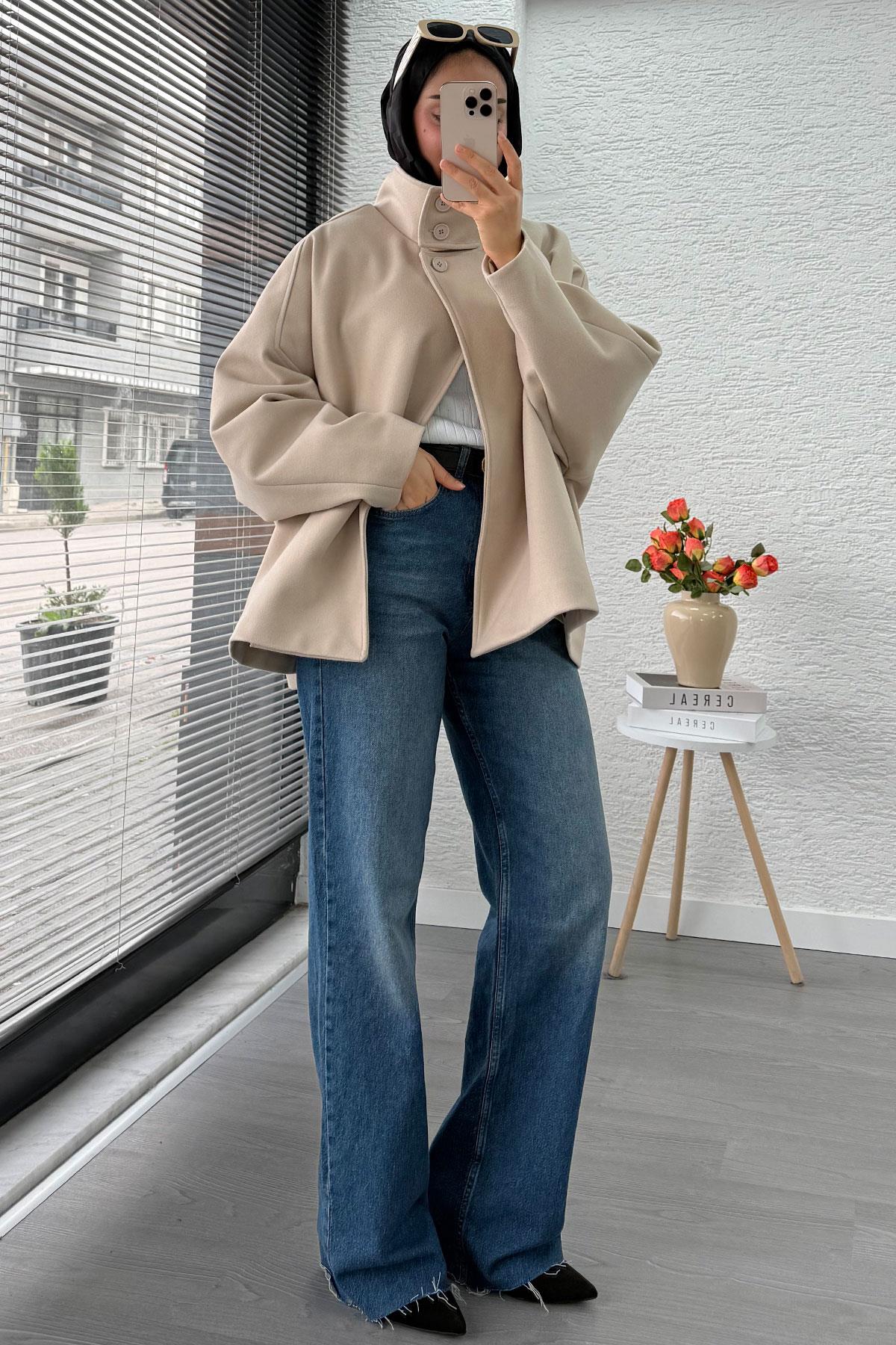 Premium Oversize Kaşe Panço Kaban - Taş