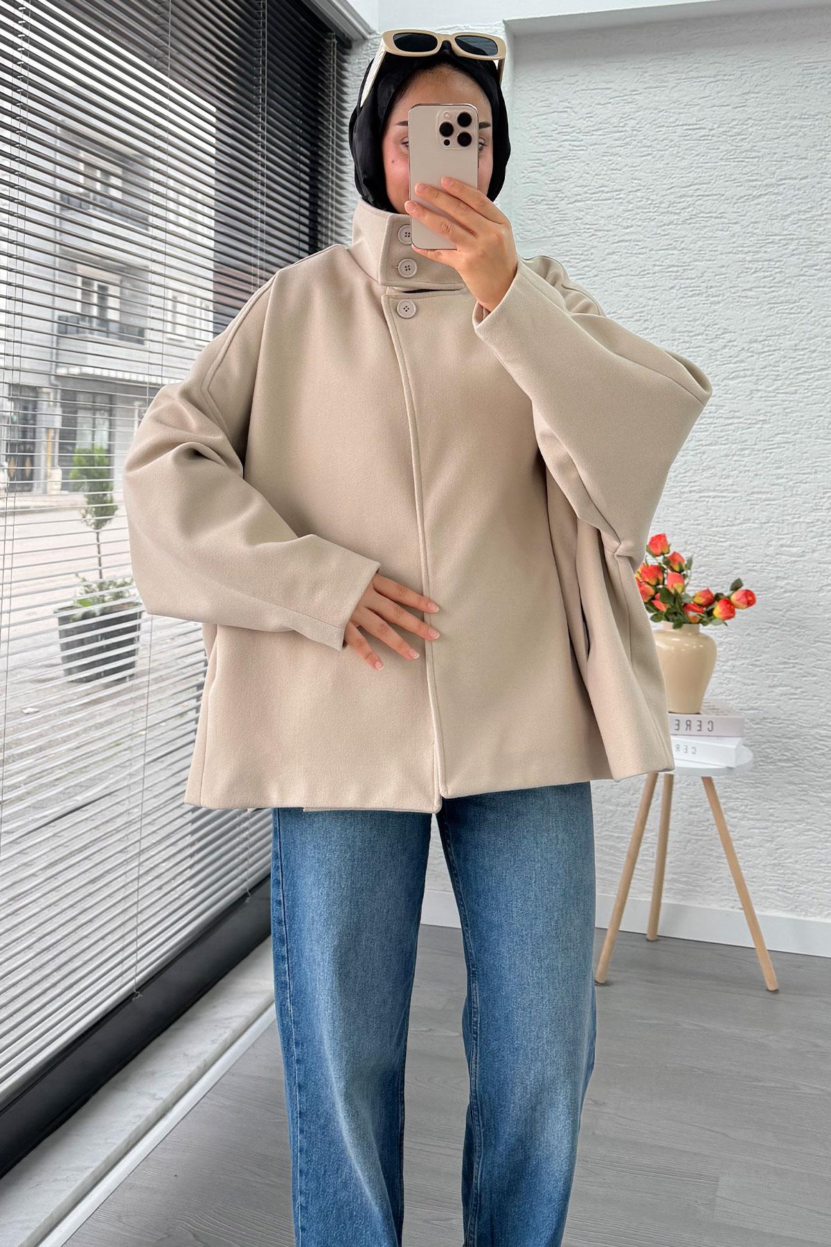 Premium Oversize Kaşe Panço Kaban - Taş