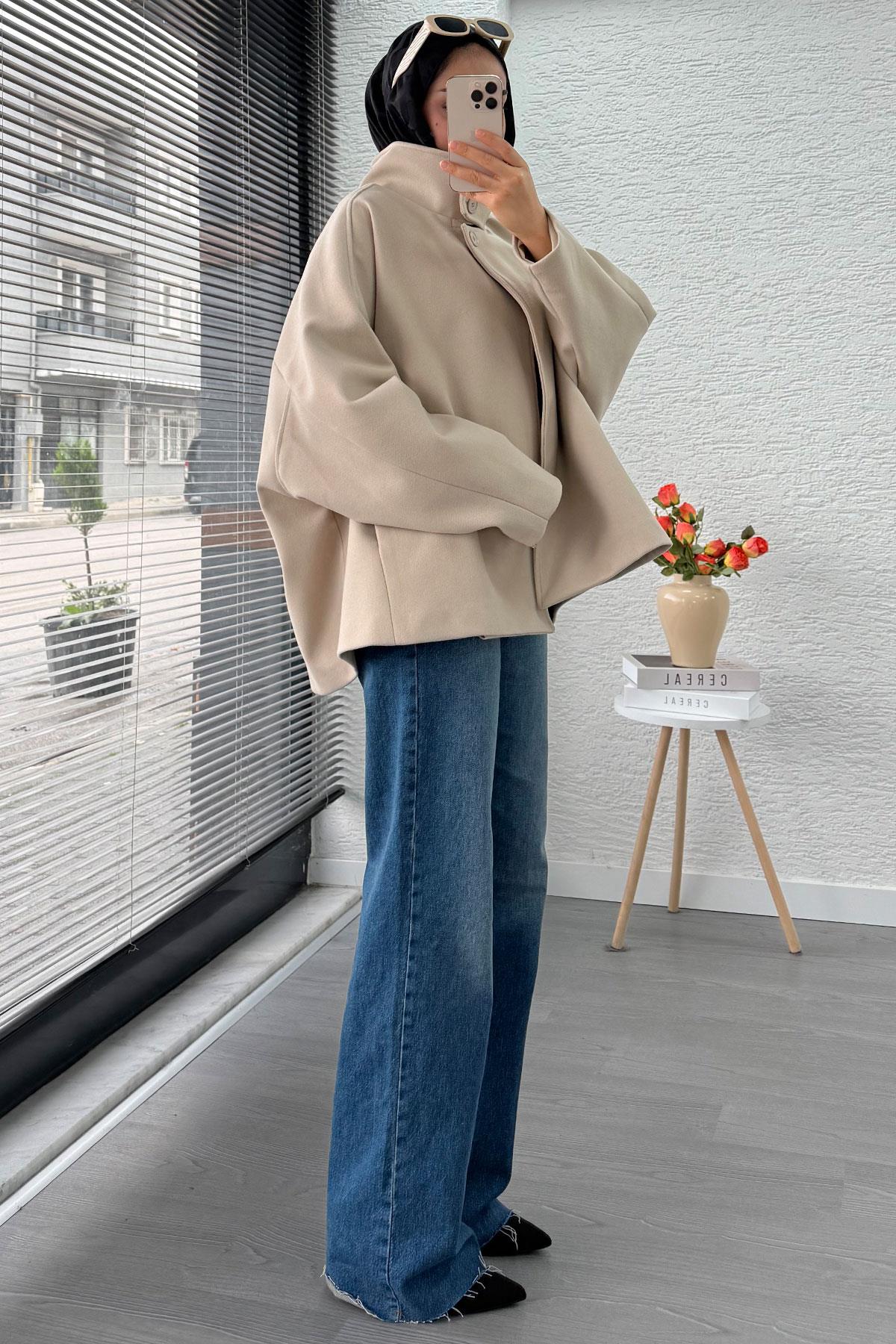 Premium Oversize Kaşe Panço Kaban - Taş