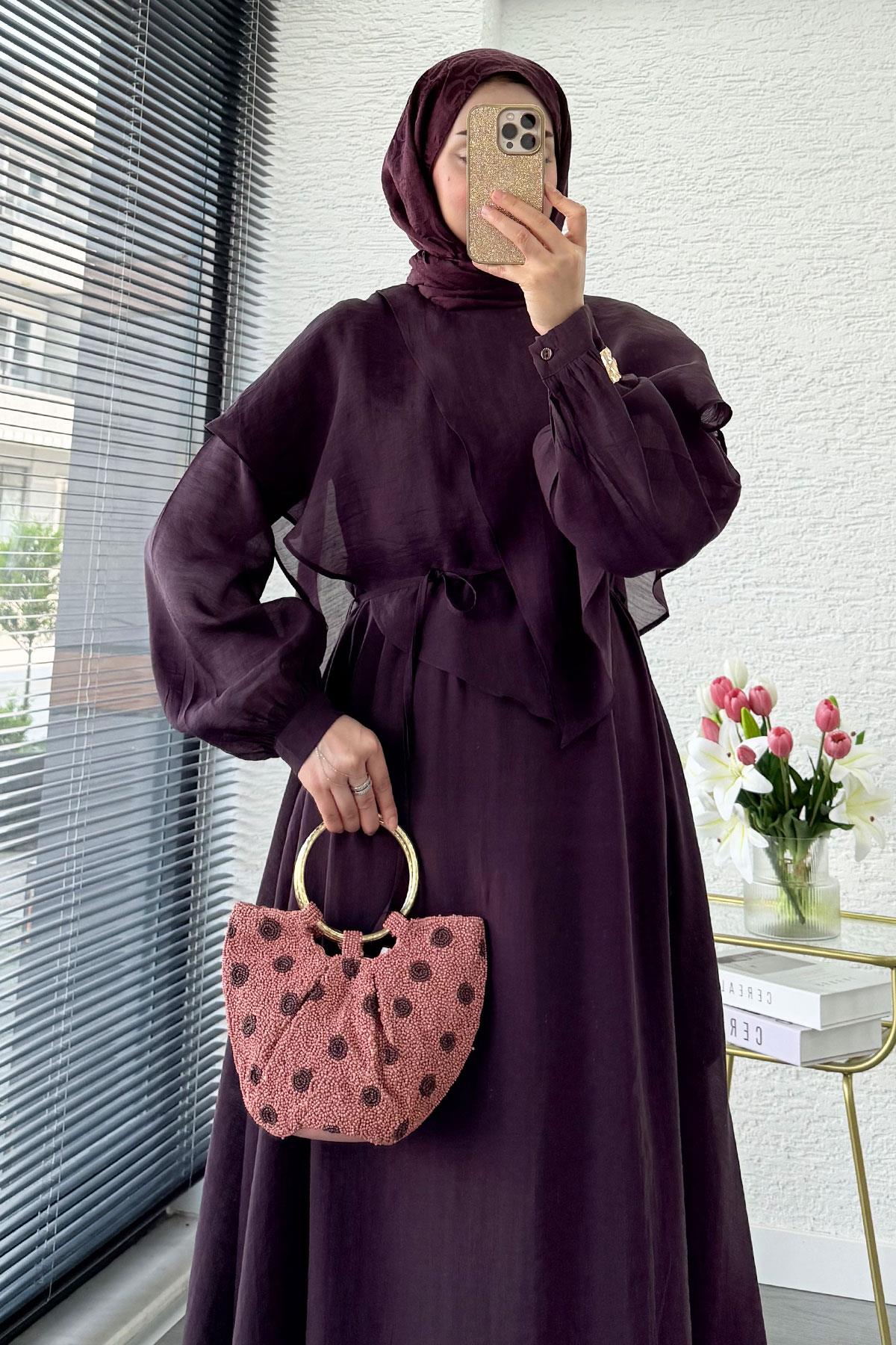 Premium Pelerin Detay Elina Vual Elbise – Mürdüm