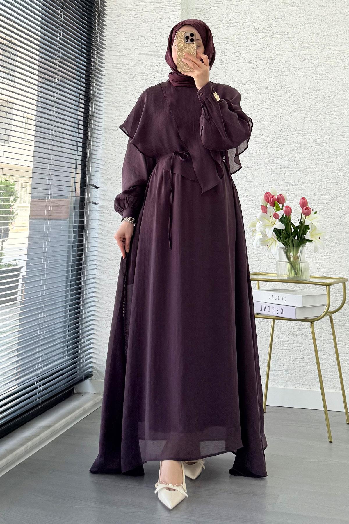 Premium Pelerin Detay Elina Vual Elbise – Mürdüm