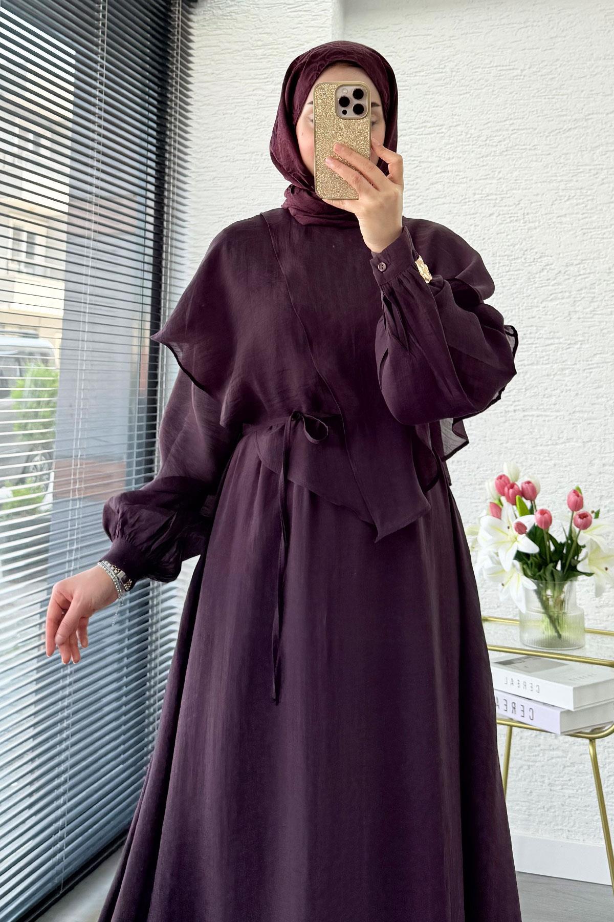 Premium Pelerin Detay Elina Vual Elbise – Mürdüm