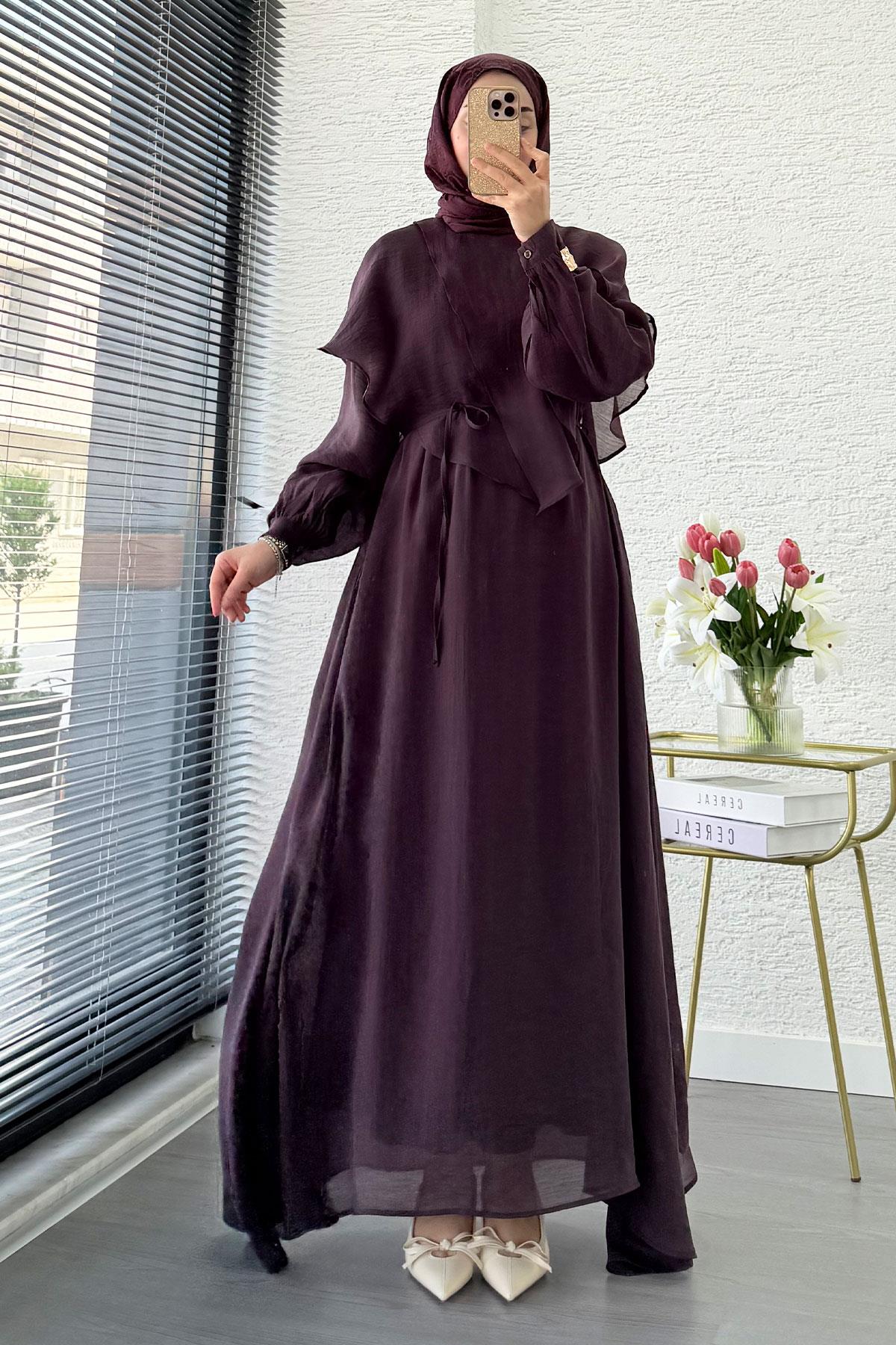 Premium Pelerin Detay Elina Vual Elbise – Mürdüm
