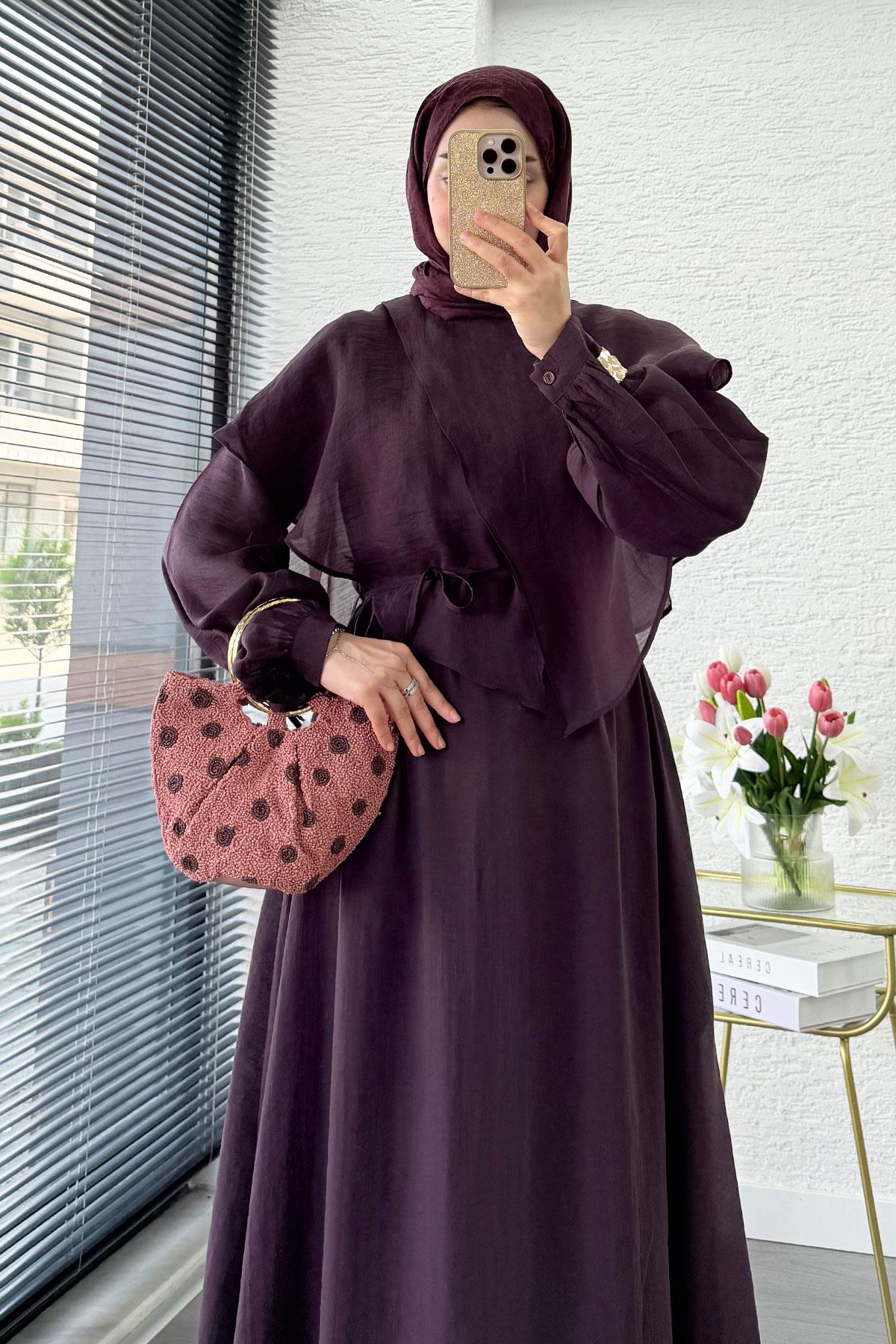 Premium Pelerin Detay Elina Vual Elbise – Mürdüm