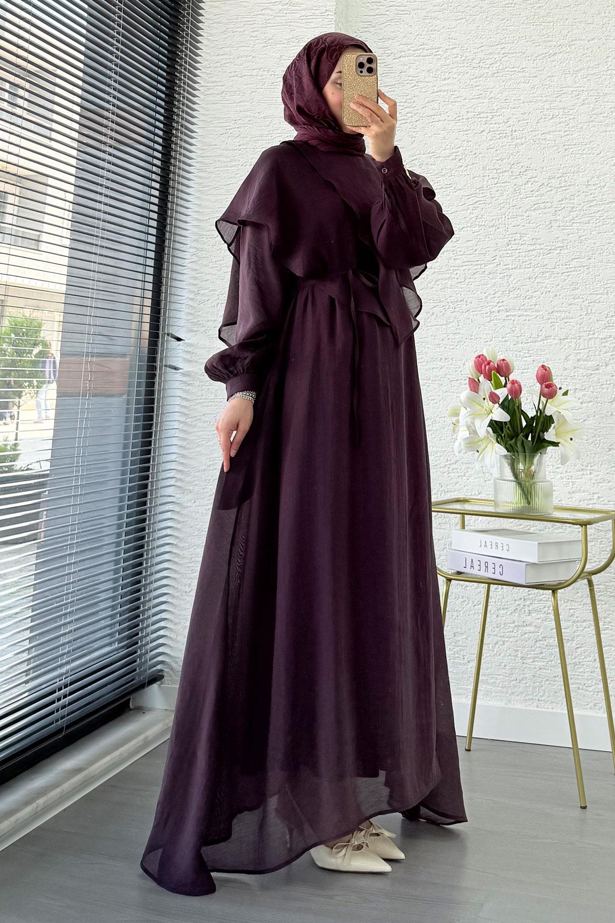 Premium Pelerin Detay Elina Vual Elbise – Mürdüm