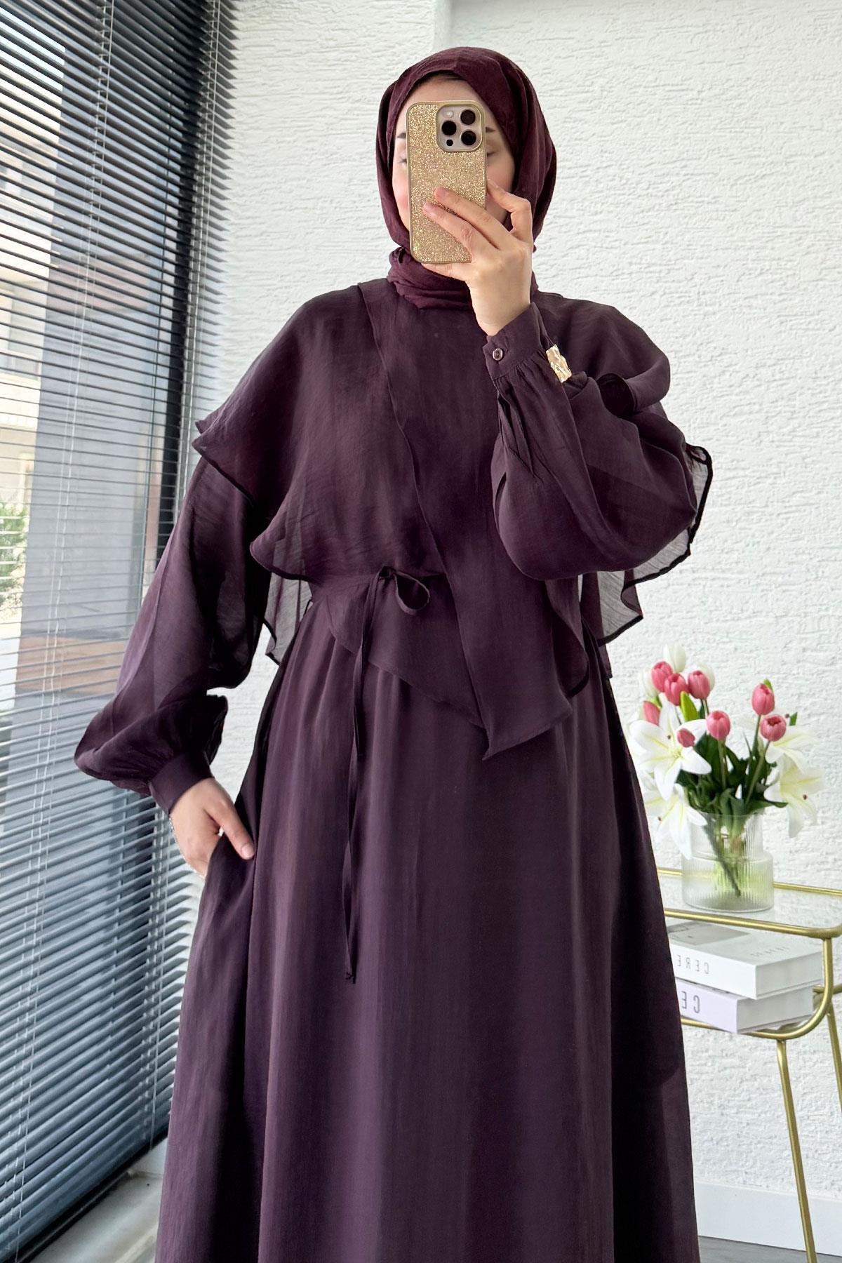 Premium Pelerin Detay Elina Vual Elbise – Mürdüm
