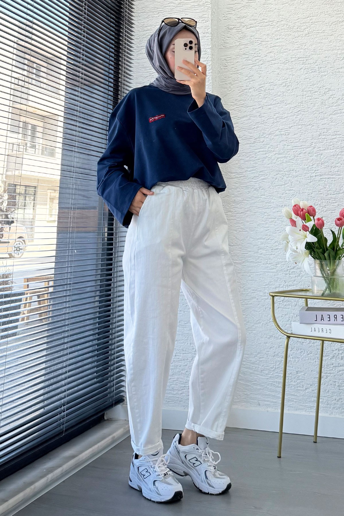 Premium Şalvar Kesim Dikiş Detaylı Jean Pantolon