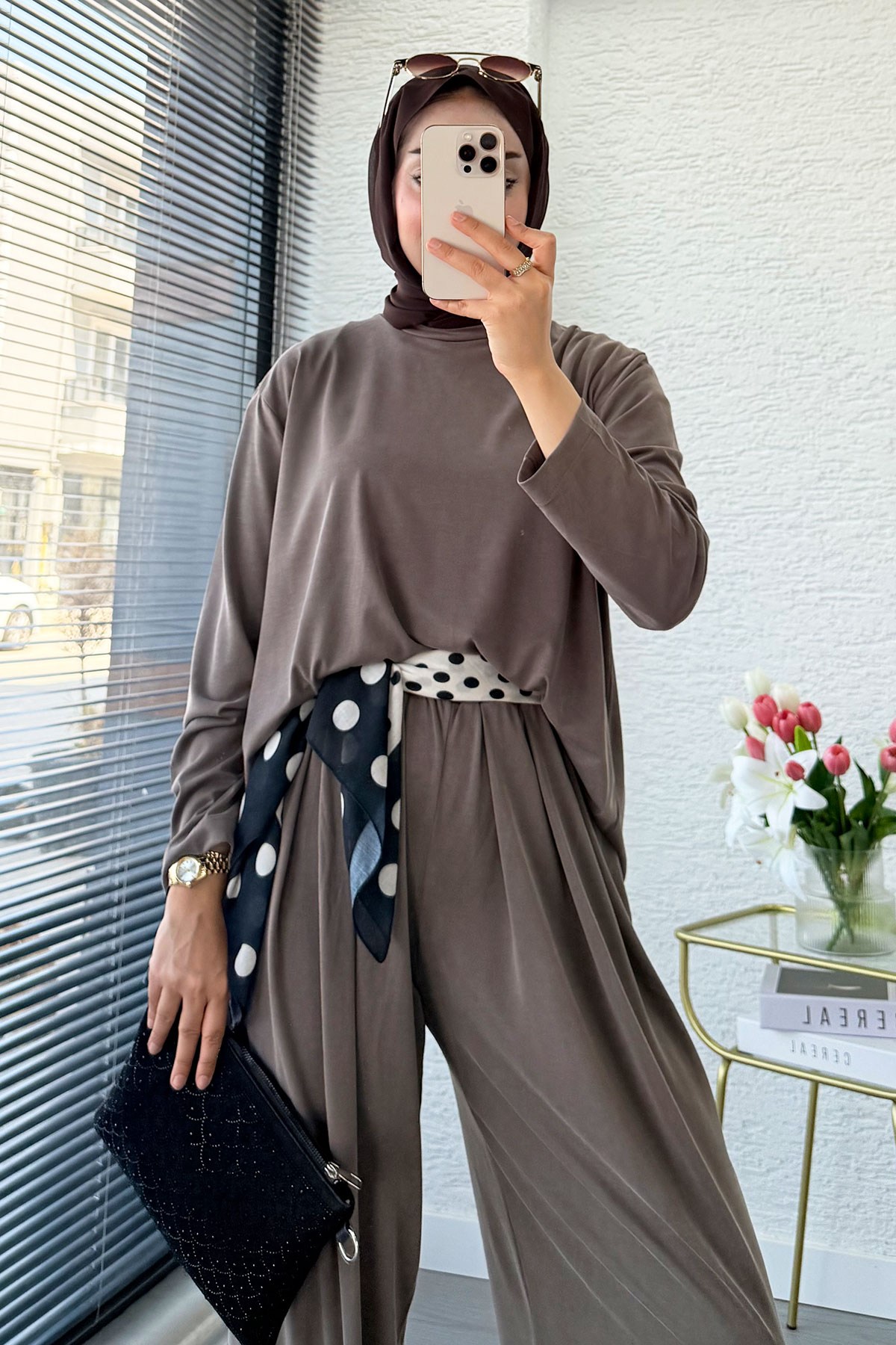 Premium Şalvar Kesim Double Face Pantolon Takım - Vizon