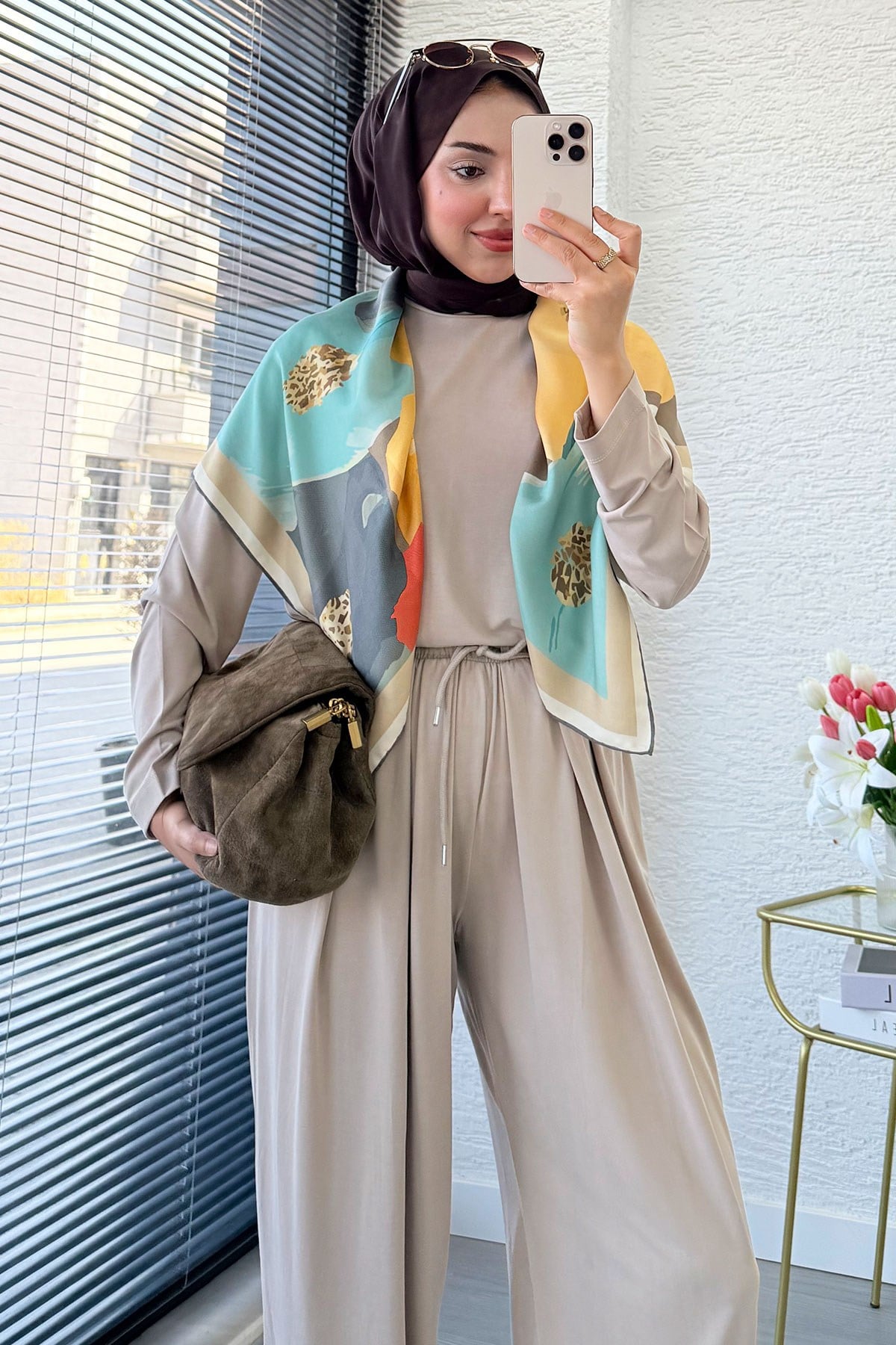 Premium Şalvar Kesim Double Face Pantolon Takım - Taş