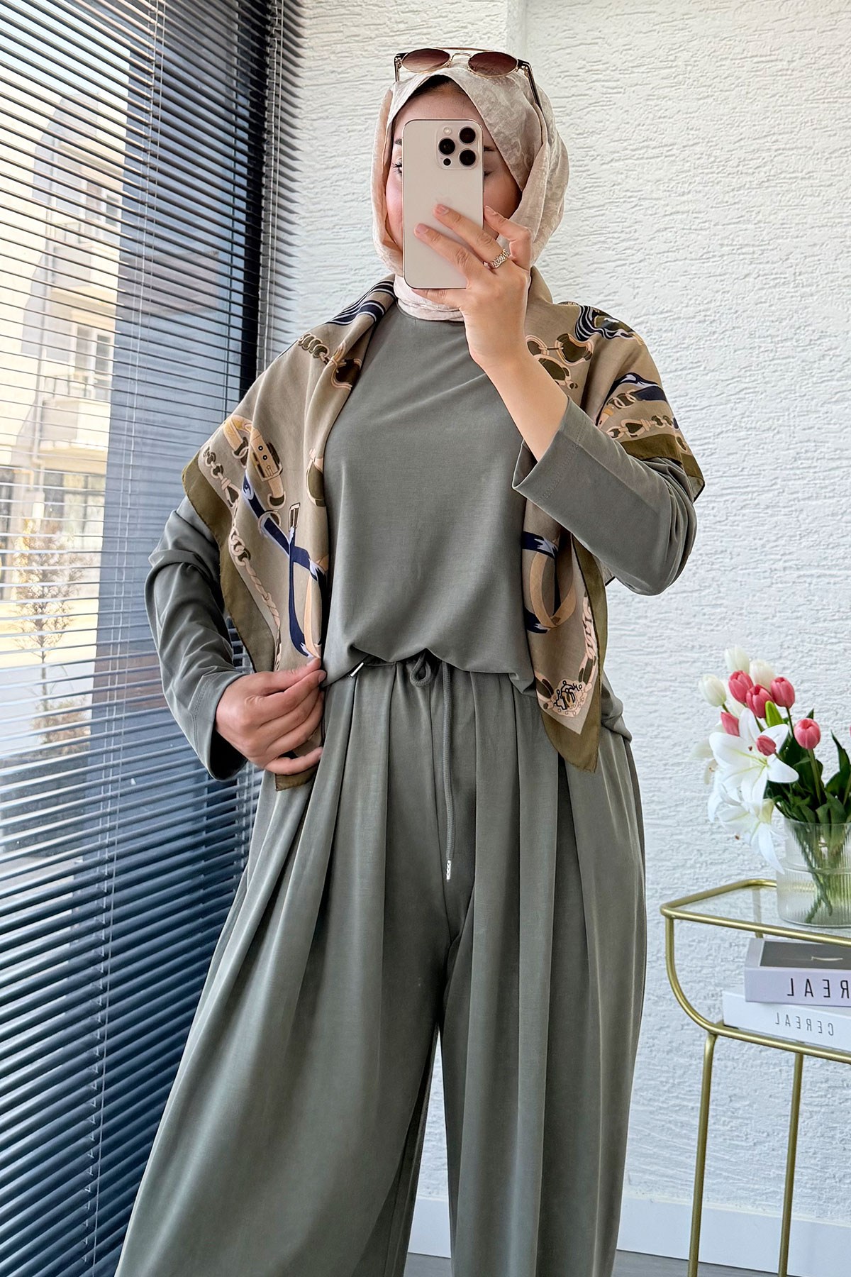 Premium Şalvar Kesim Double Face Pantolon Takım - Haki