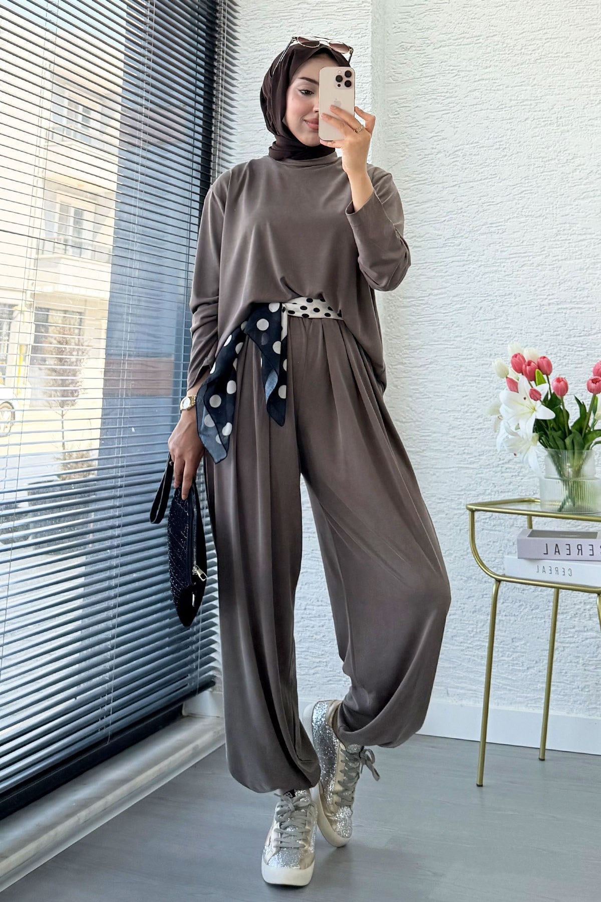 Premium Şalvar Kesim Double Face Pantolon Takım - Vizon