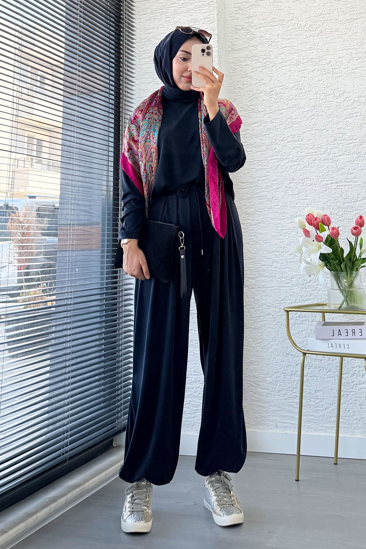 Premium Şalvar Kesim Double Face Pantolon Takım - Antrasit