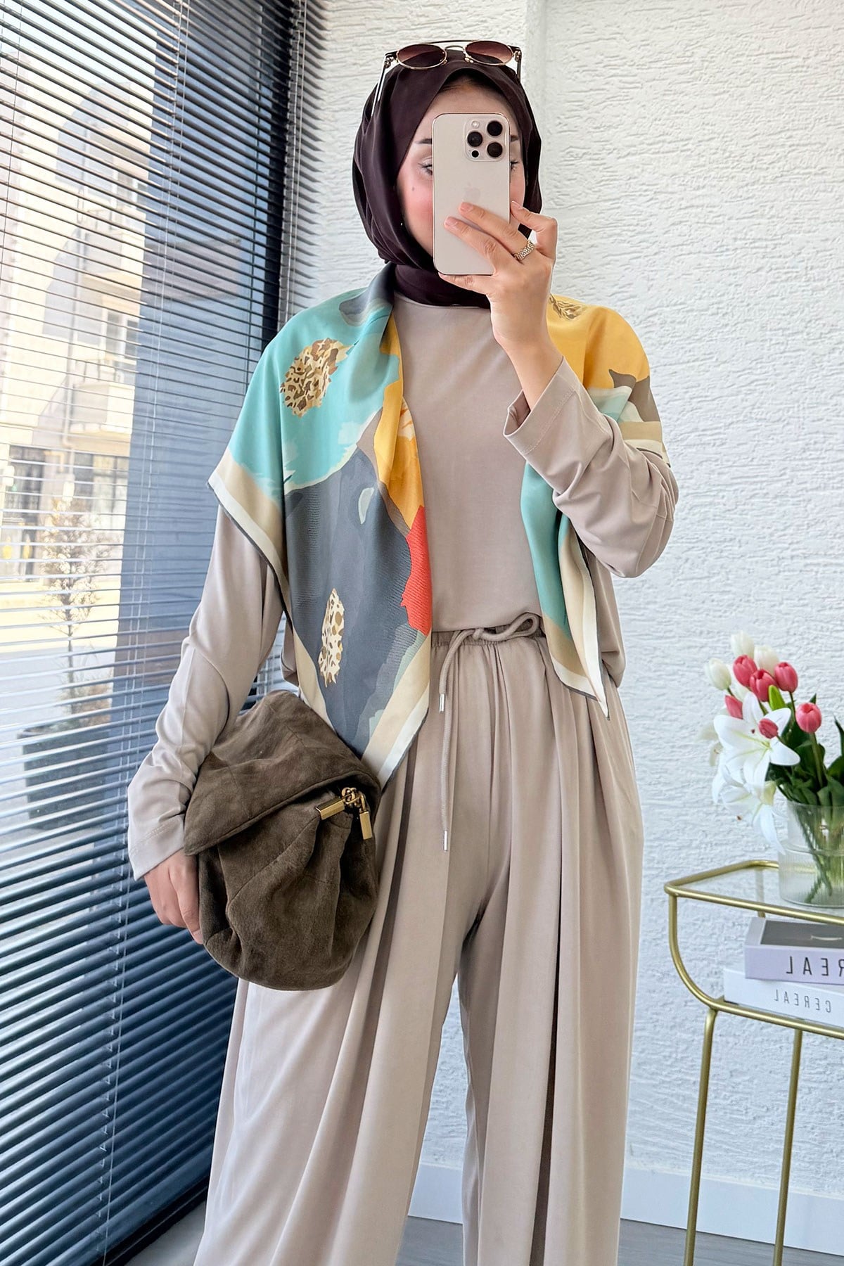 Premium Şalvar Kesim Double Face Pantolon Takım - Taş