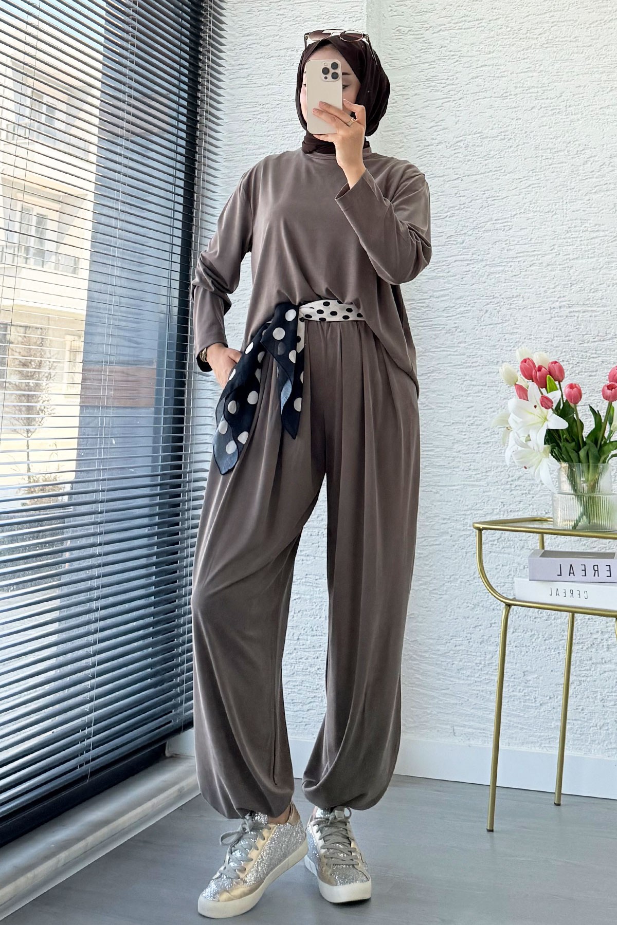 Premium Şalvar Kesim Double Face Pantolon Takım - Vizon