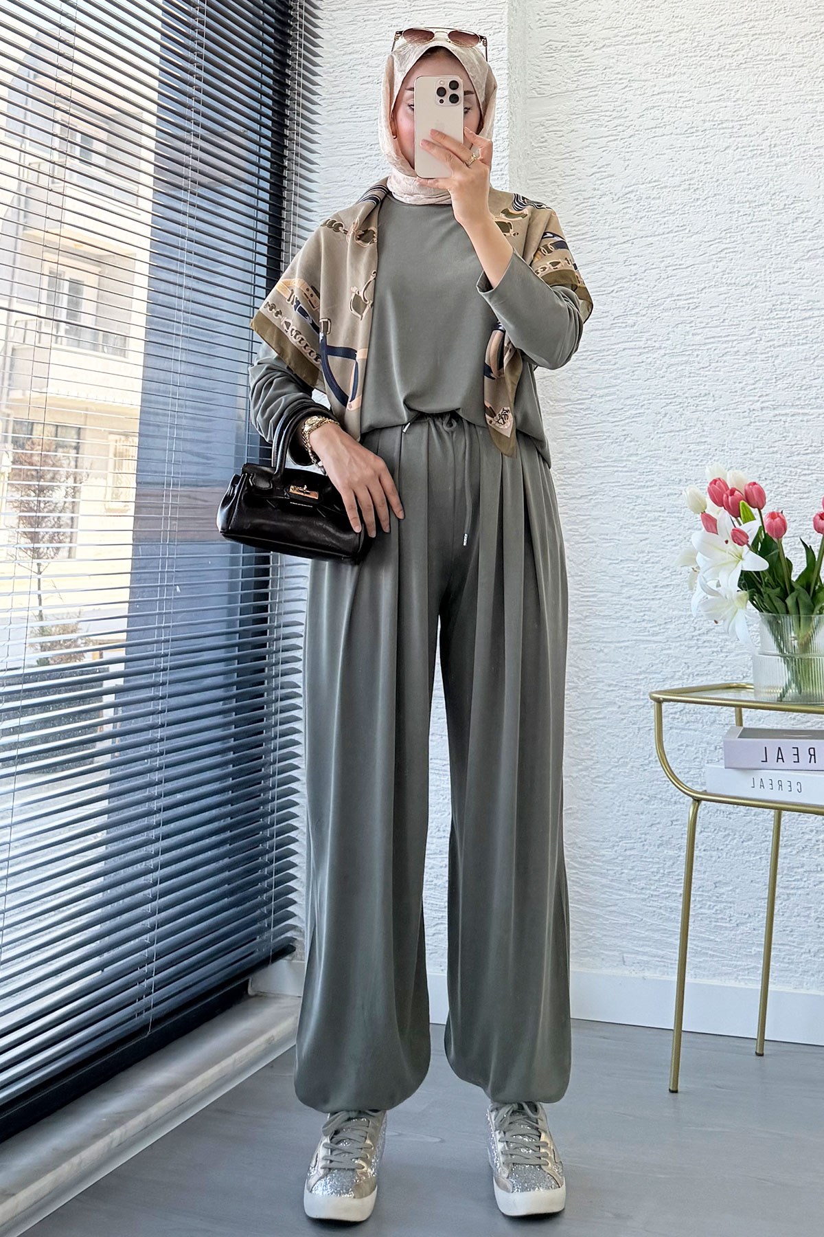 Premium Şalvar Kesim Double Face Pantolon Takım - Haki