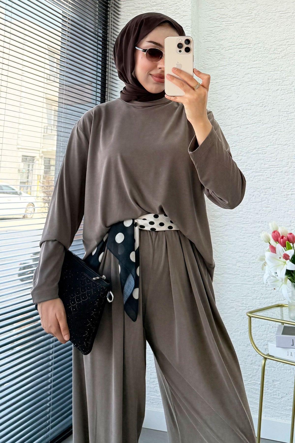 Premium Şalvar Kesim Double Face Pantolon Takım - Vizon
