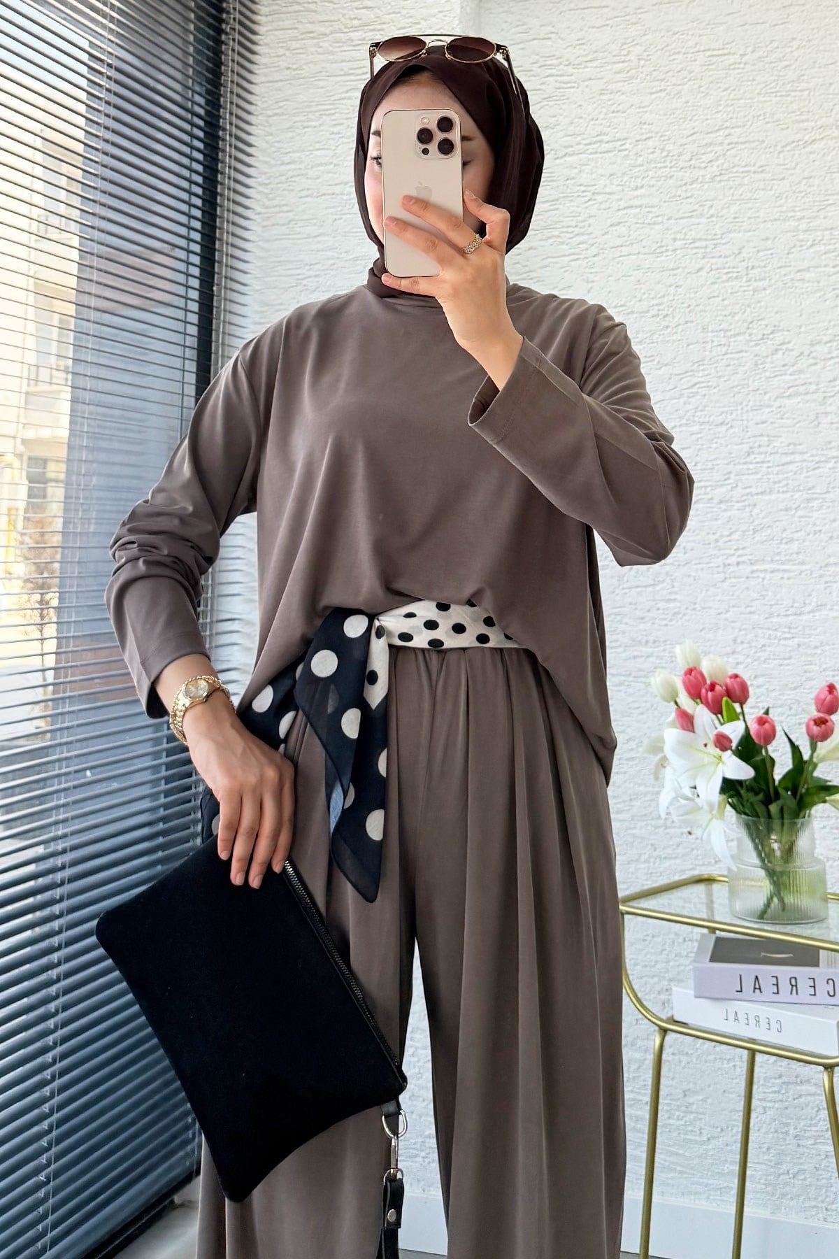 Premium Şalvar Kesim Double Face Pantolon Takım - Vizon