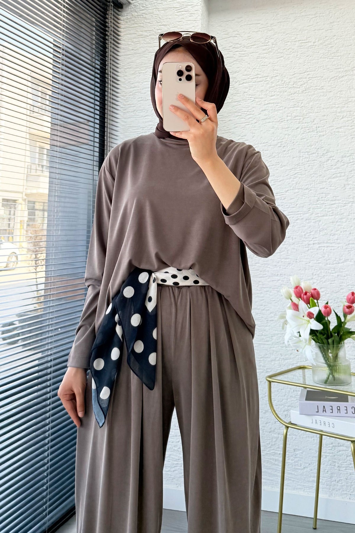 Premium Şalvar Kesim Double Face Pantolon Takım - Vizon