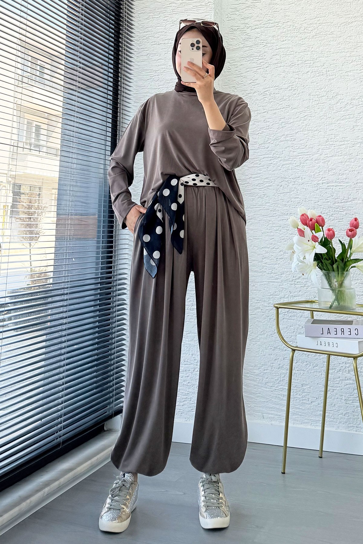 Premium Şalvar Kesim Double Face Pantolon Takım - Vizon