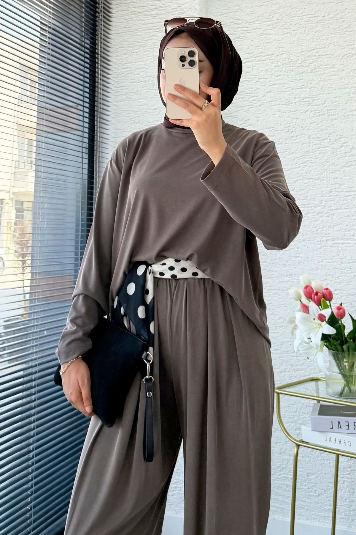 Premium Şalvar Kesim Double Face Pantolon Takım - Vizon
