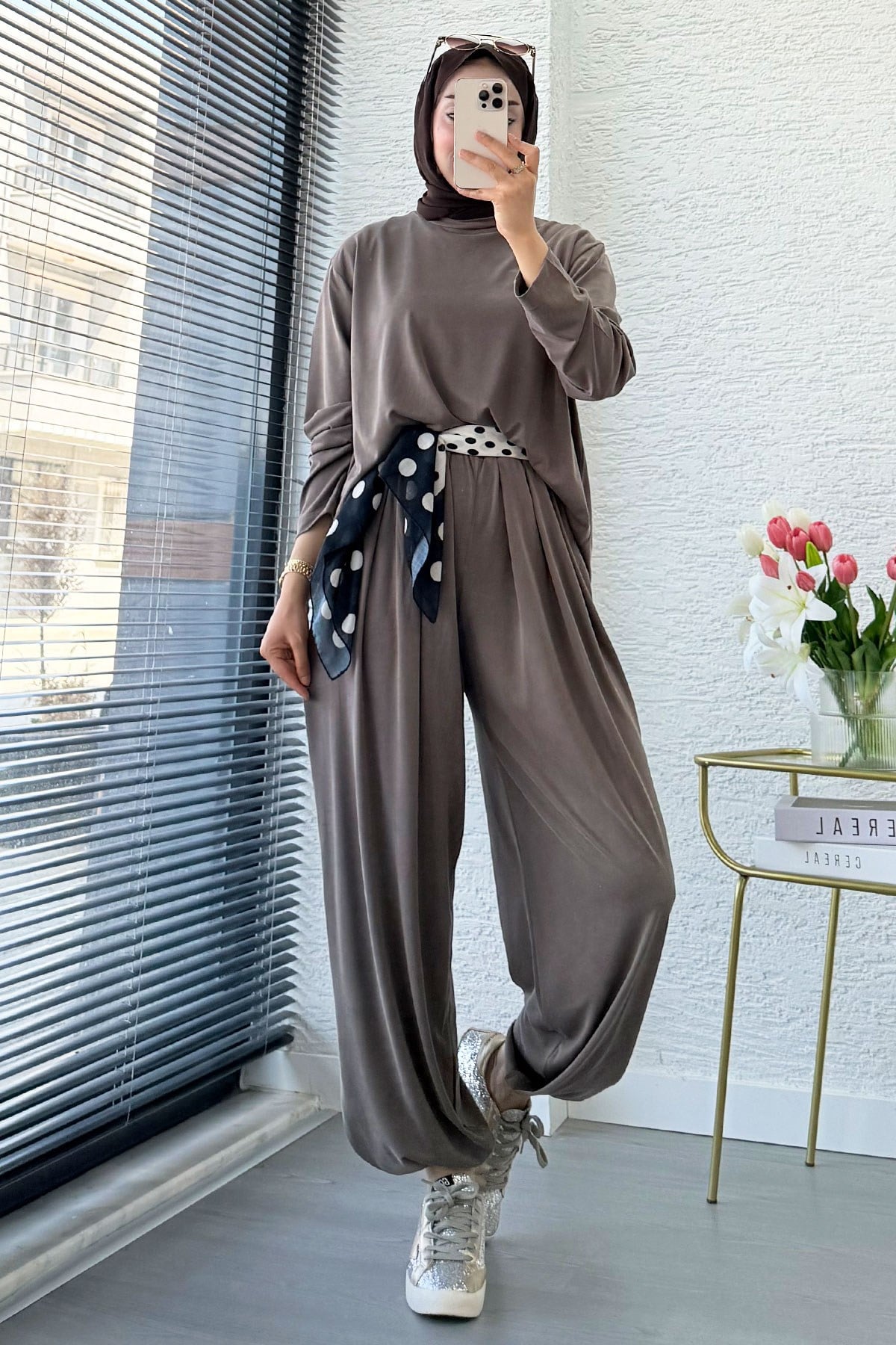 Premium Şalvar Kesim Double Face Pantolon Takım - Vizon