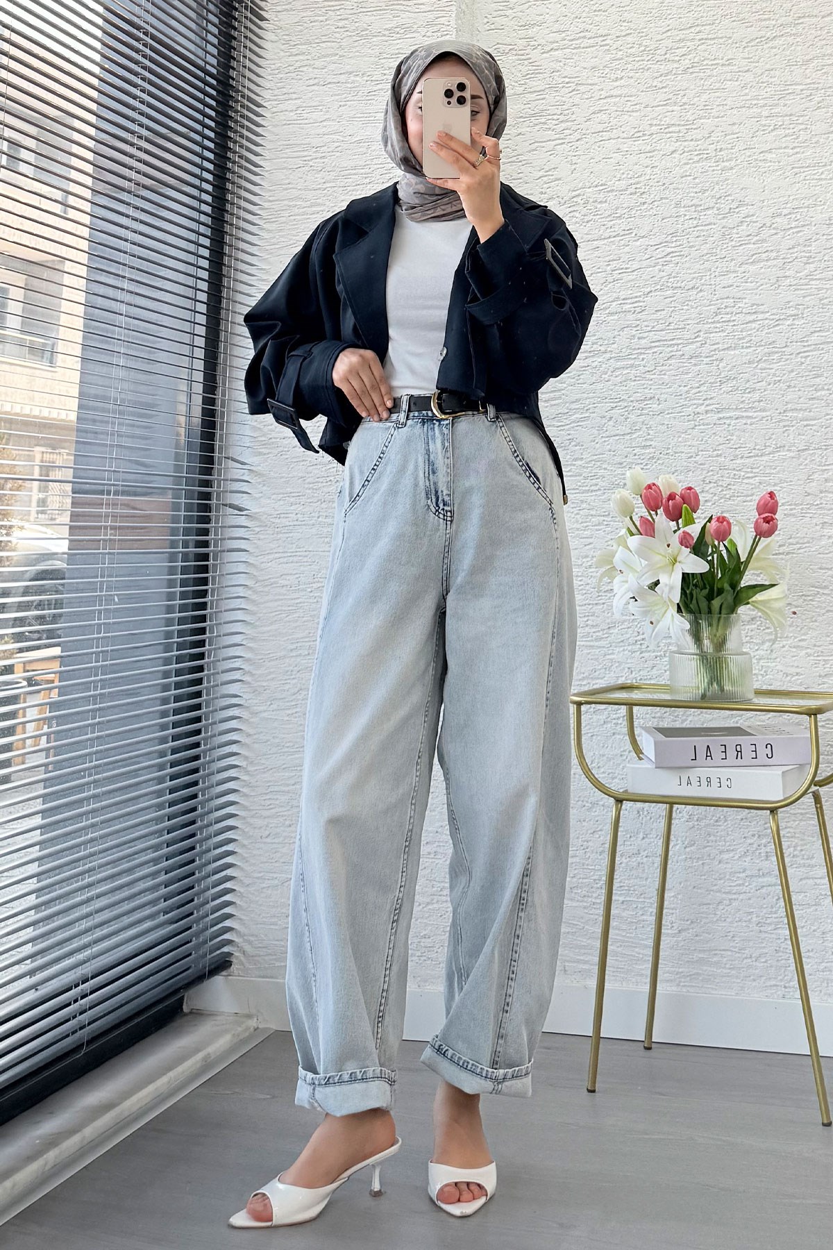 Premıum Şalvar Kesim Drop Crotch Jean Pantolon - Açık Mavi