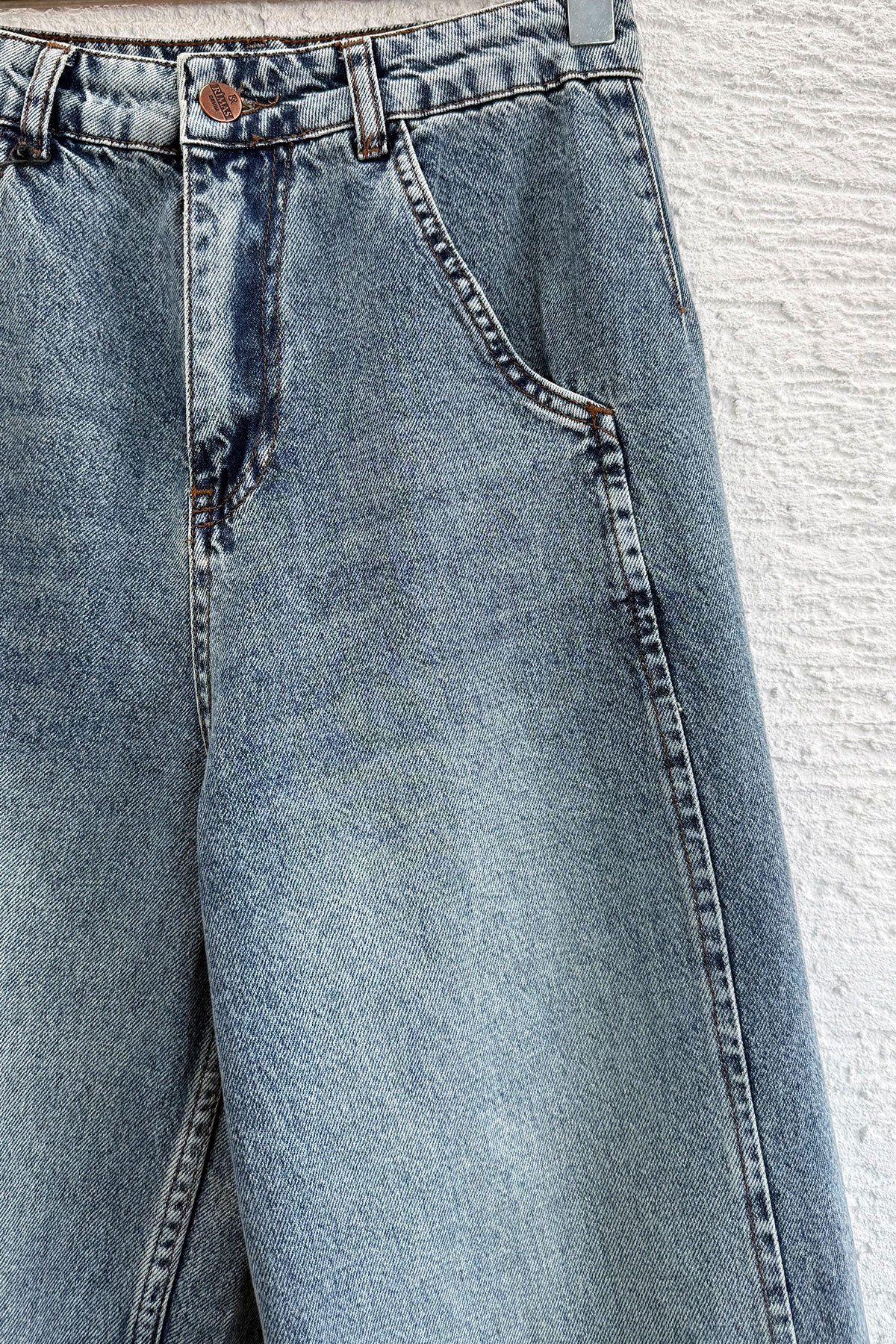 Premıum Şalvar Kesim Drop Crotch Jean Pantolon - Mavi