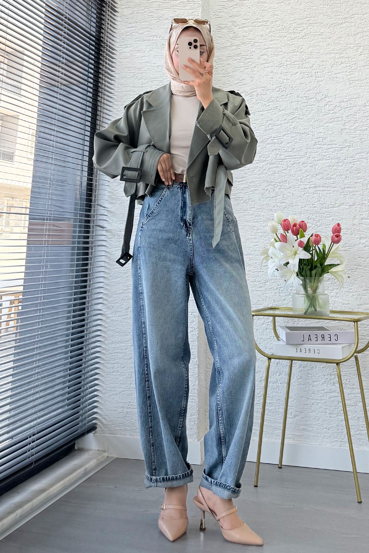 Premıum Şalvar Kesim Drop Crotch Jean Pantolon - Mavi