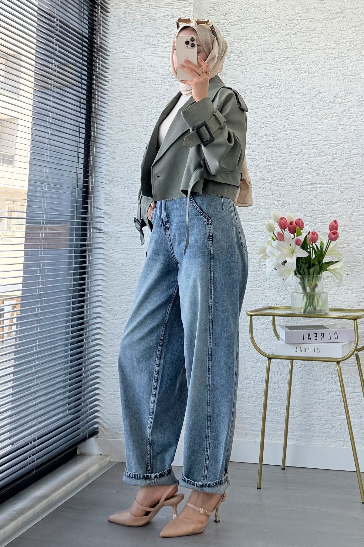 Premıum Şalvar Kesim Drop Crotch Jean Pantolon - Mavi