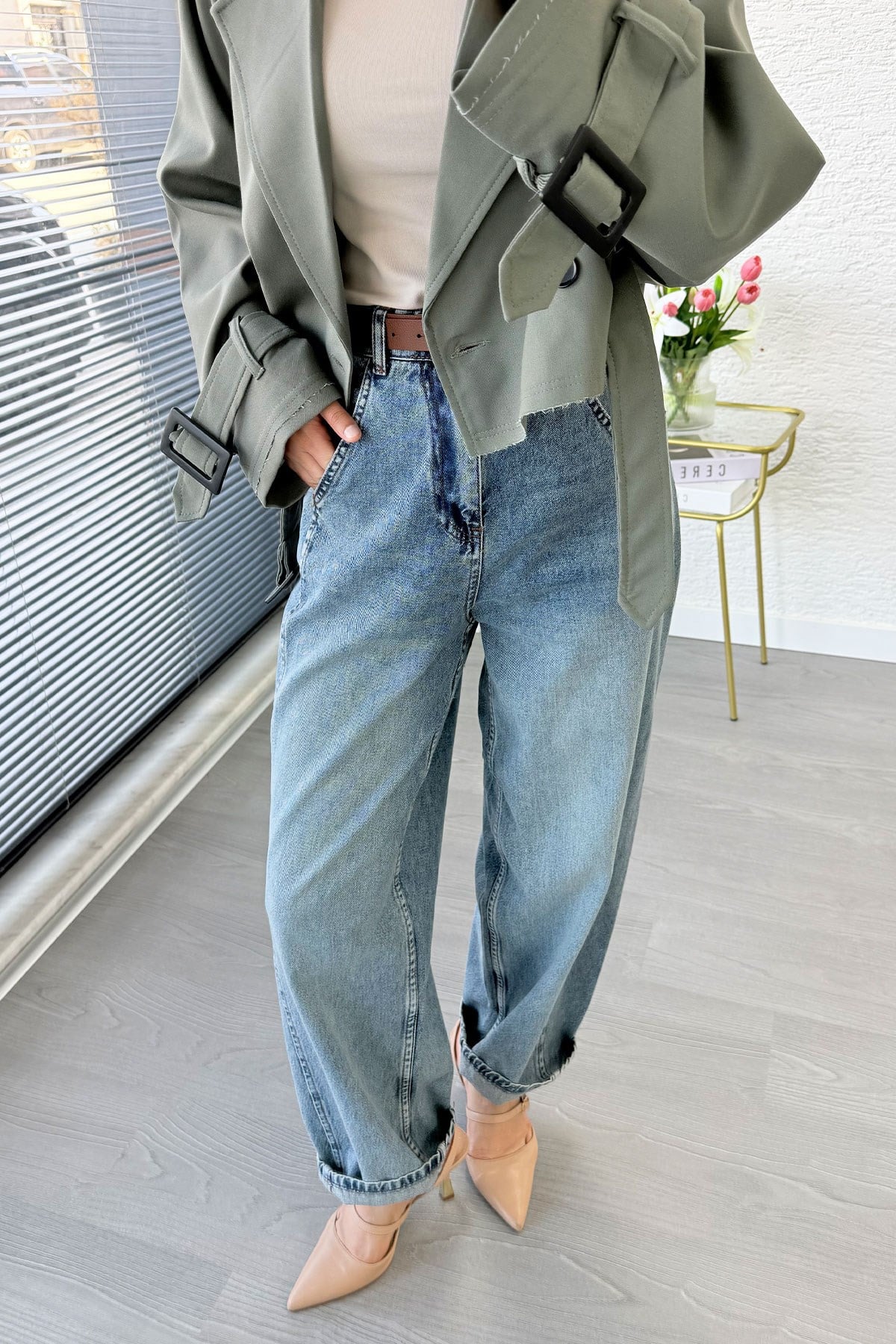 Premıum Şalvar Kesim Drop Crotch Jean Pantolon - Mavi
