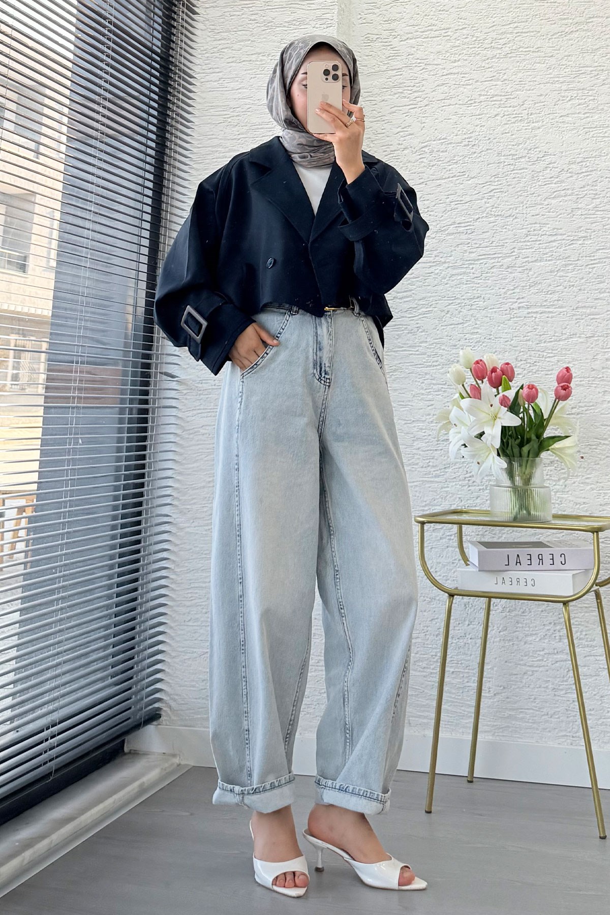 Premıum Şalvar Kesim Drop Crotch Jean Pantolon - Açık Mavi