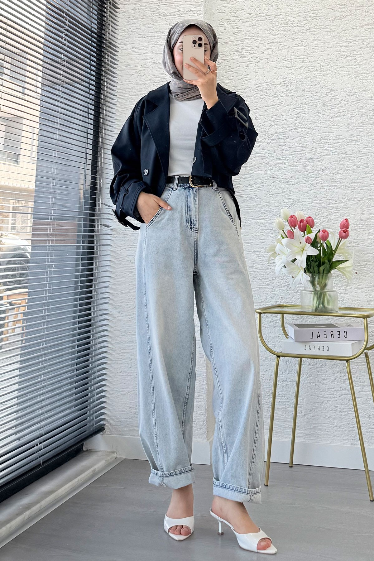 Premıum Şalvar Kesim Drop Crotch Jean Pantolon - Açık Mavi