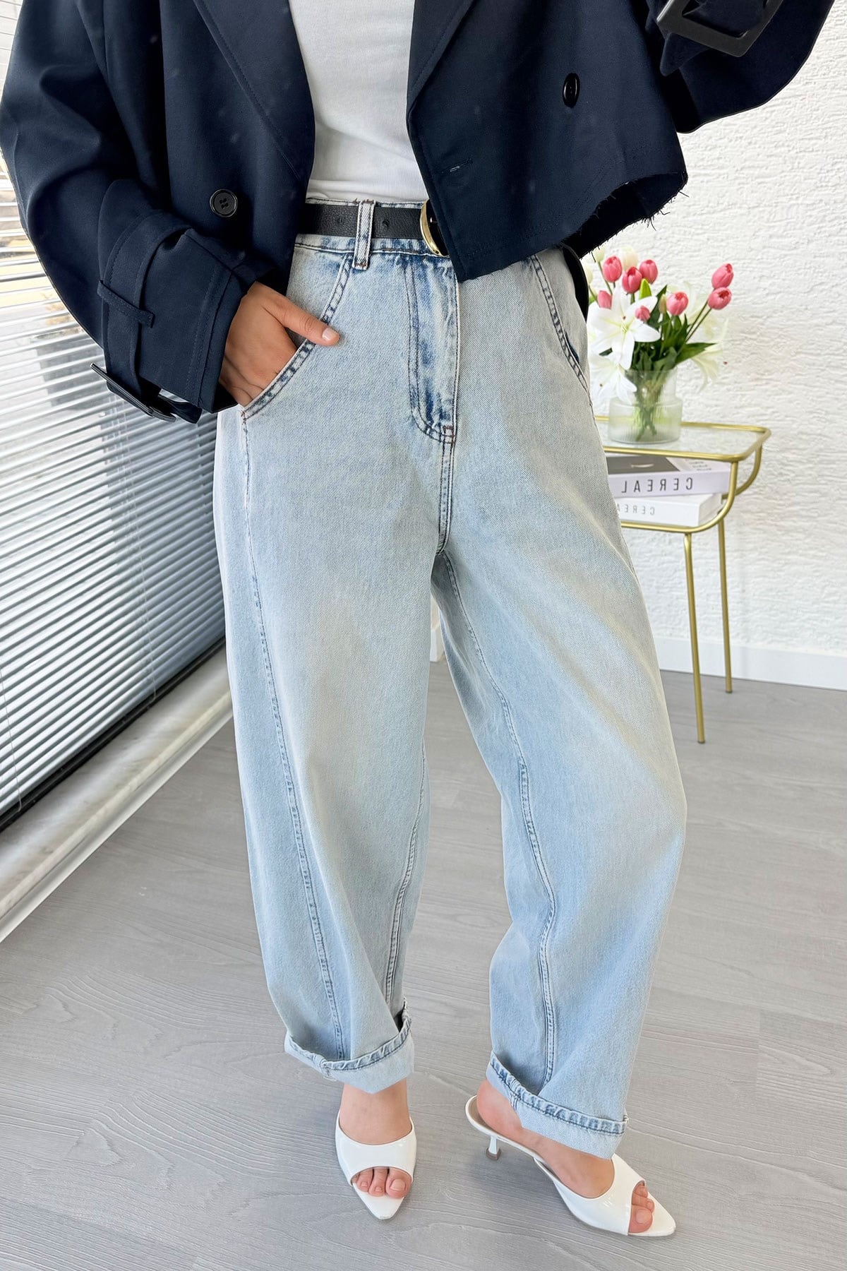 Premıum Şalvar Kesim Drop Crotch Jean Pantolon - Açık Mavi