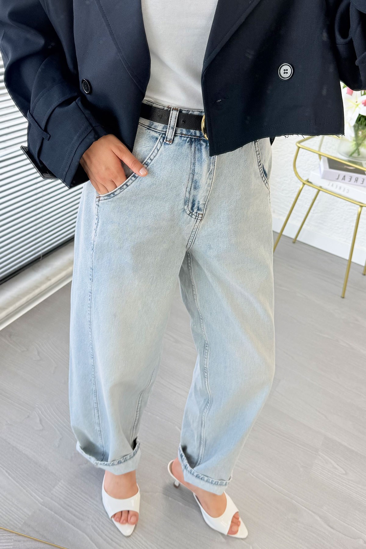 Premıum Şalvar Kesim Drop Crotch Jean Pantolon - Açık Mavi