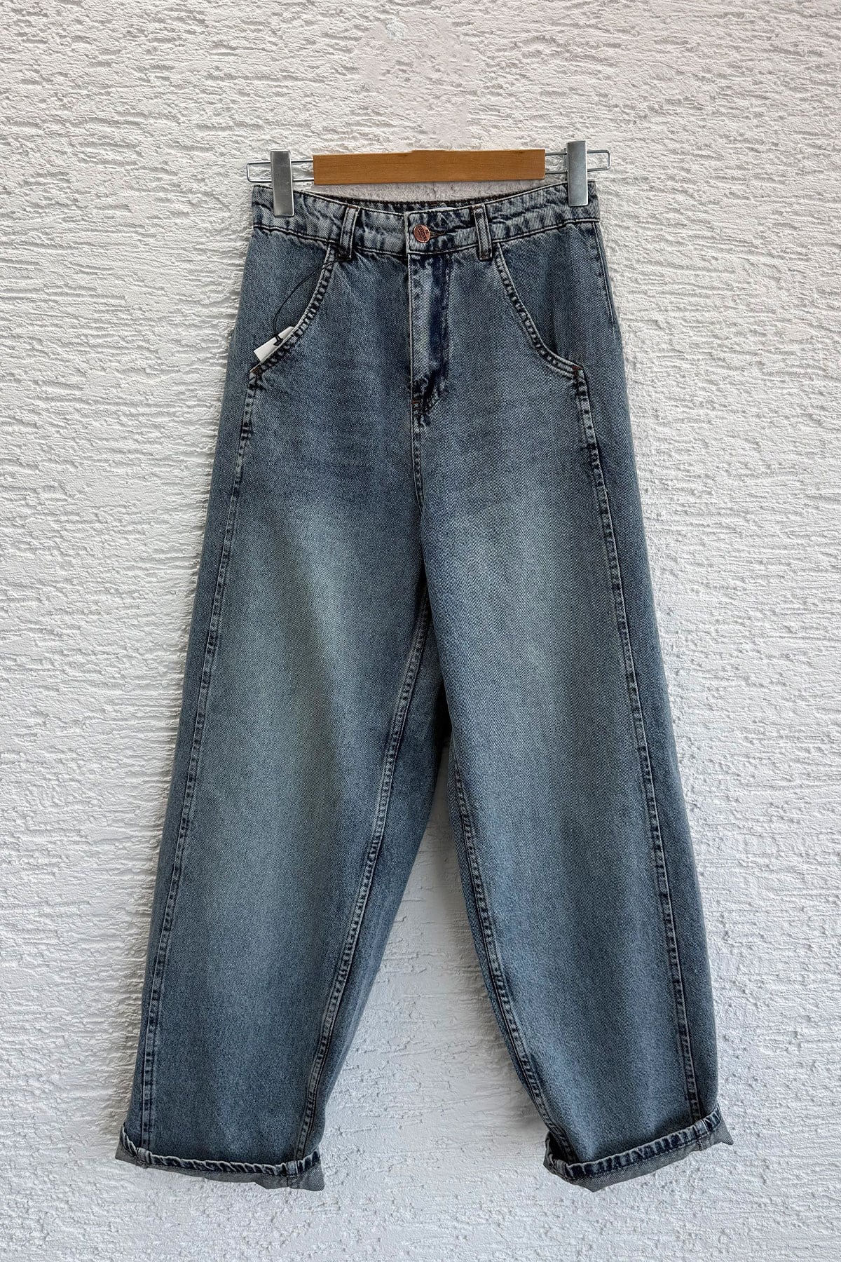 Premıum Şalvar Kesim Drop Crotch Jean Pantolon - Mavi