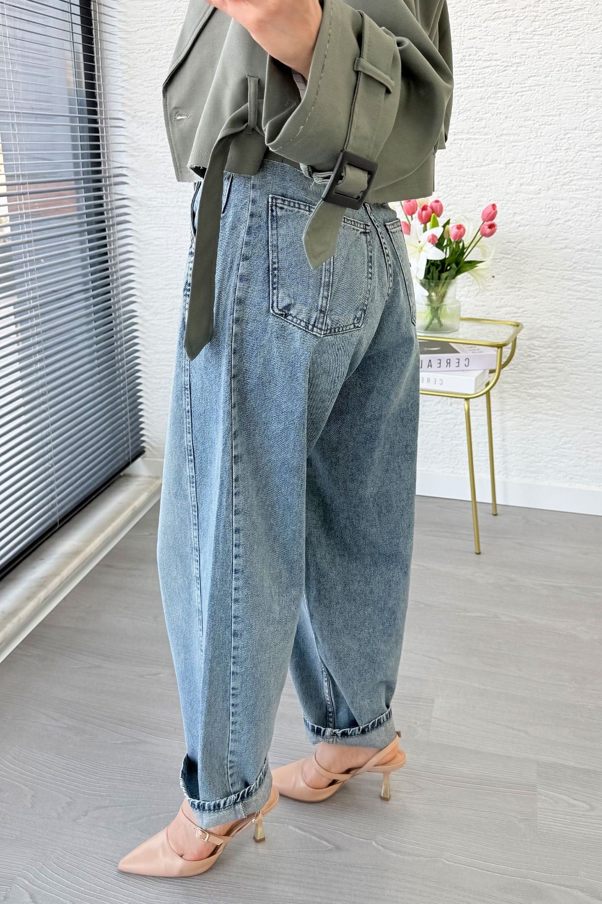 Premıum Şalvar Kesim Drop Crotch Jean Pantolon - Mavi