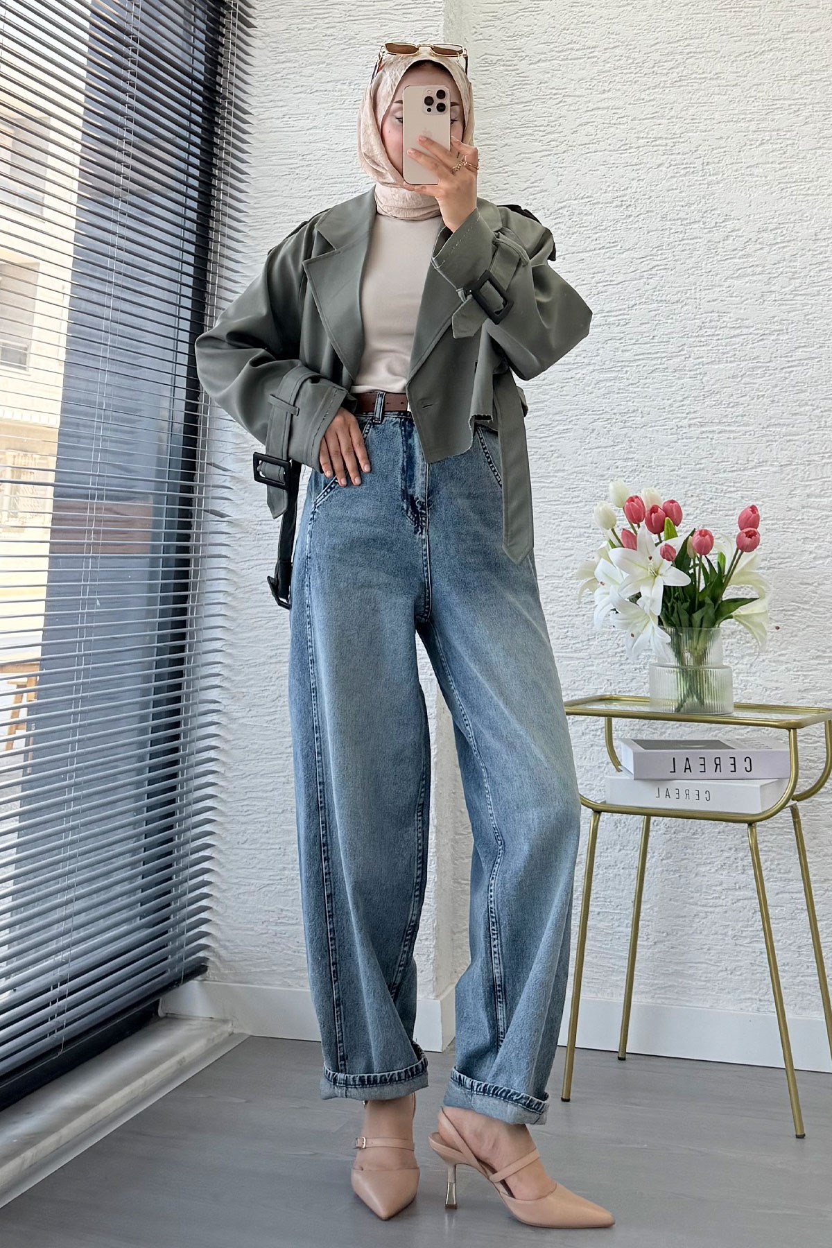 Premıum Şalvar Kesim Drop Crotch Jean Pantolon - Mavi