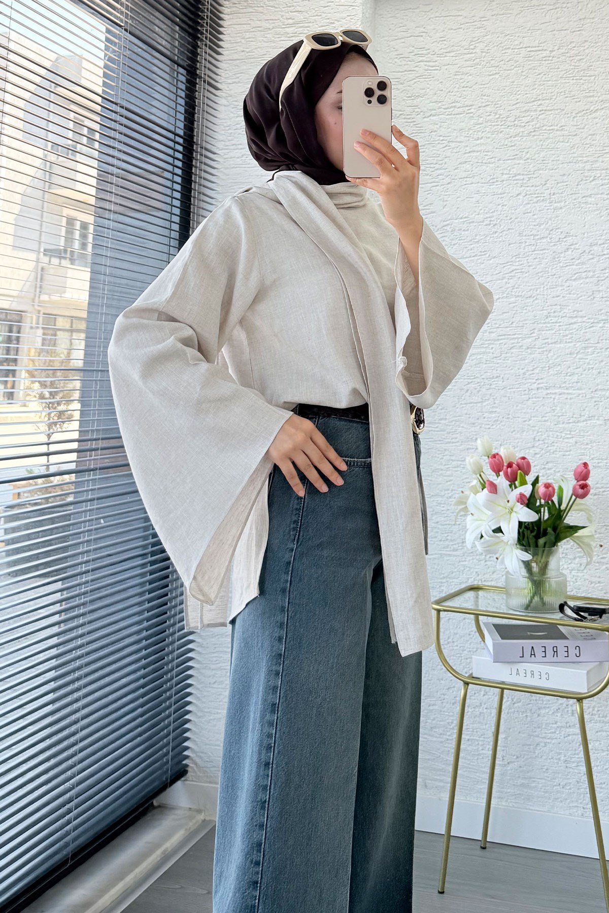Premium Taşlanmış Palazzo Jean Pantolon - Yeşil